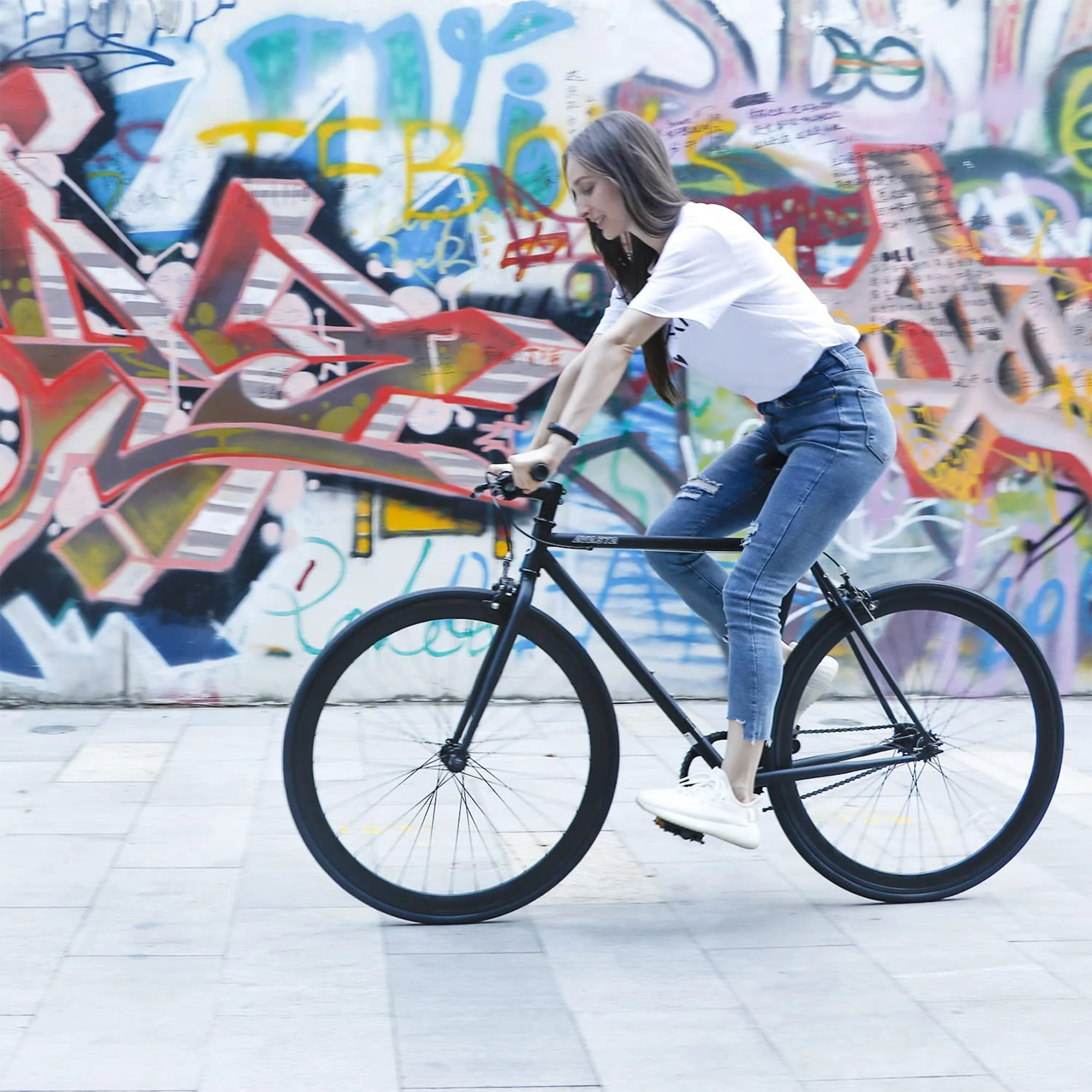 AVASTA 700C 58 In Single Speed Fixed Gear Urban Commuter Fixie Bike, Black