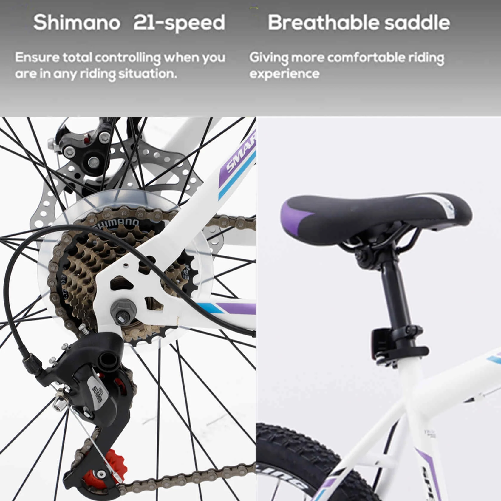 Dinling 26 inch Mens and Womens Mountain Bike with 21 Speed Wheel Purple
