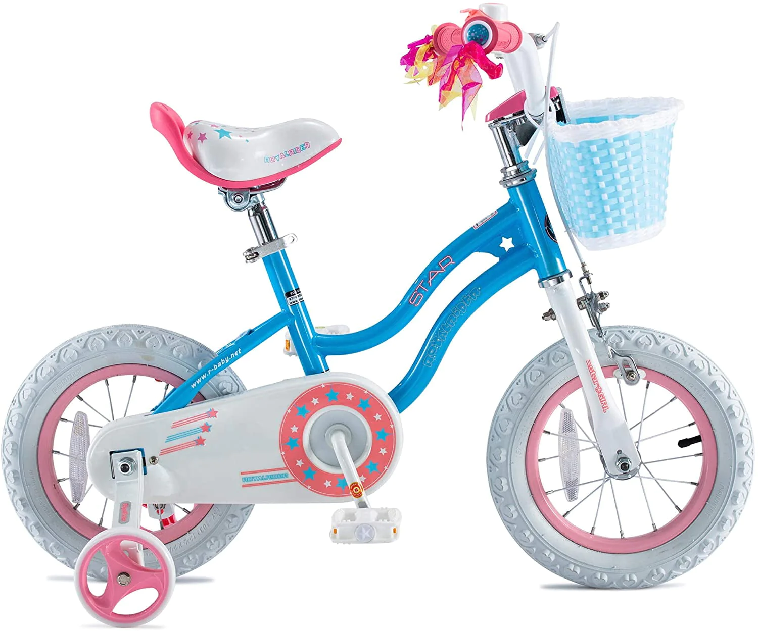 Royalbaby Girls Kids Bike Star girl 14 In Bicycle Basket Training Wheels Blue Child's Cycle