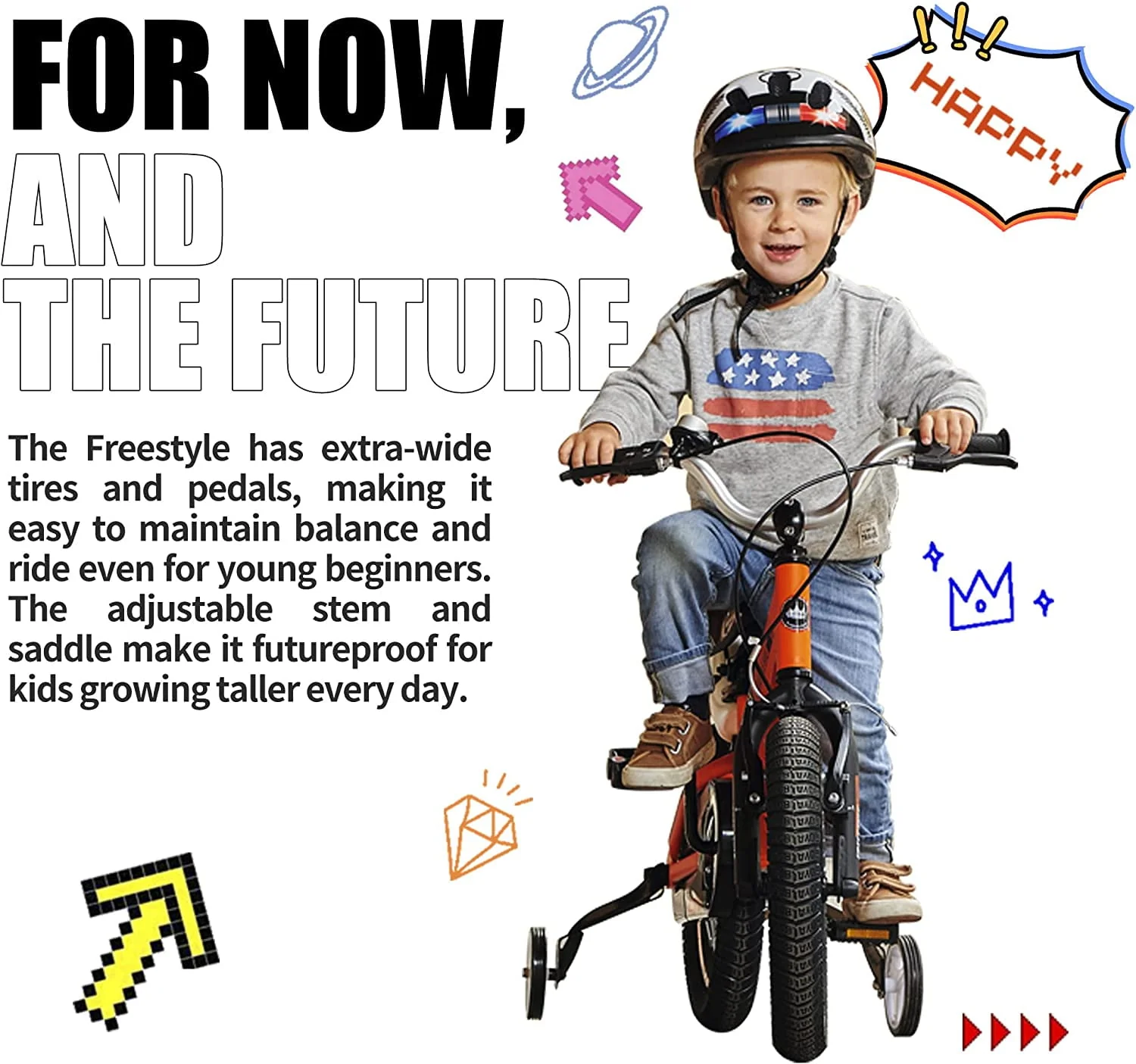 Royalbaby Freestyle 14 In Red Kids Bike Boys and Girls Bike Two hands brakes
