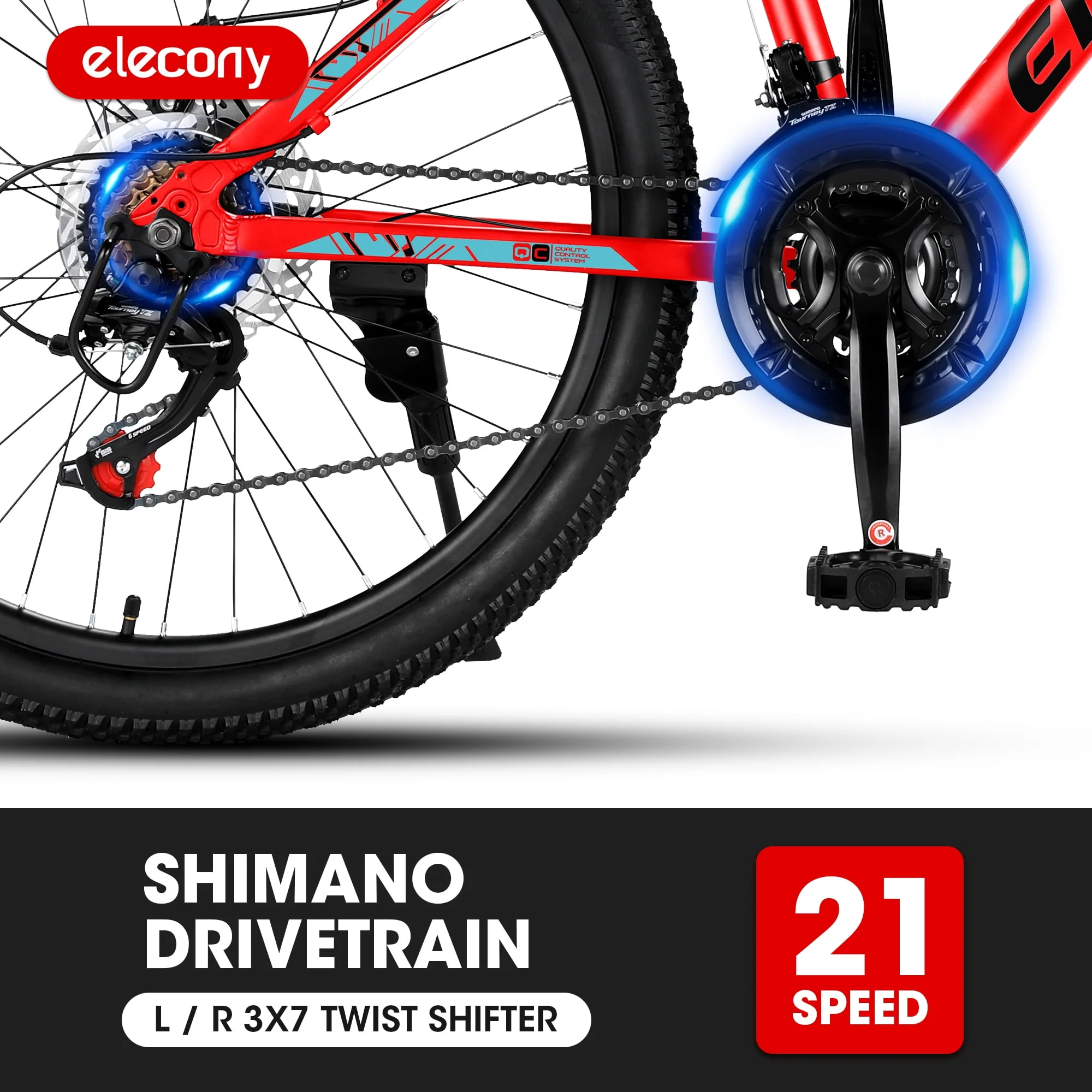 Glavbiku Unisex 24 inch Mountain Bike for Adult,Aluminium Frame Shimano 21 Speed Bicycle with Disc Brake,Red