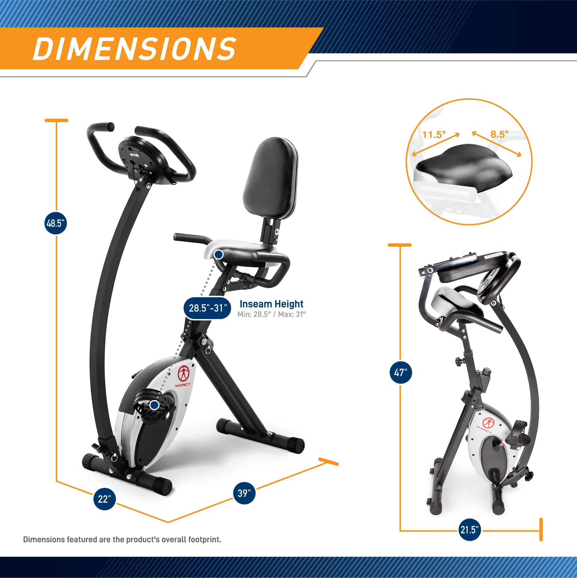 Marcy Foldable Exercise Bike With High Back Seat NS-653