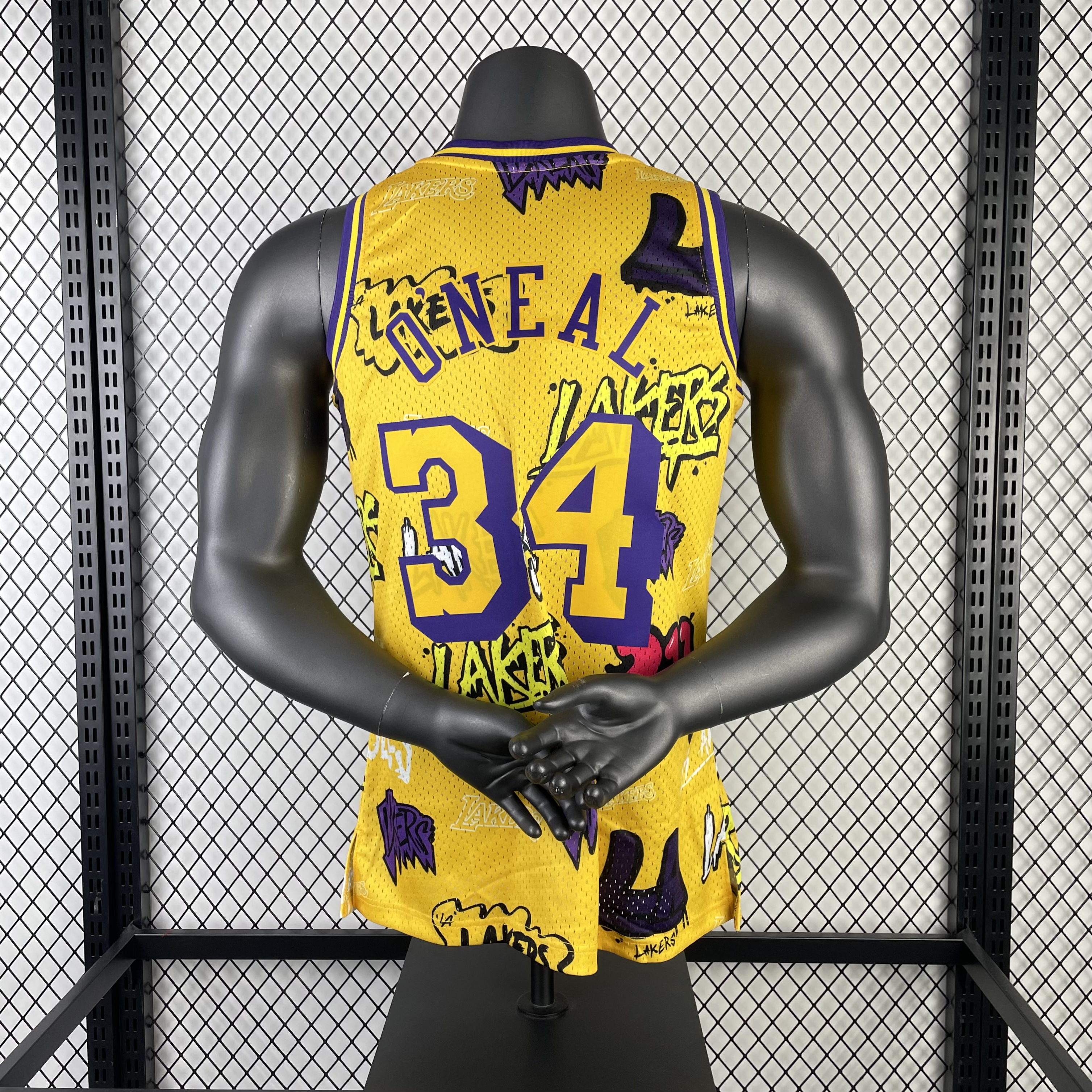MN Hot Press Throwback Jersey SW Lakers 9697 season doodle 34 O 'Neal