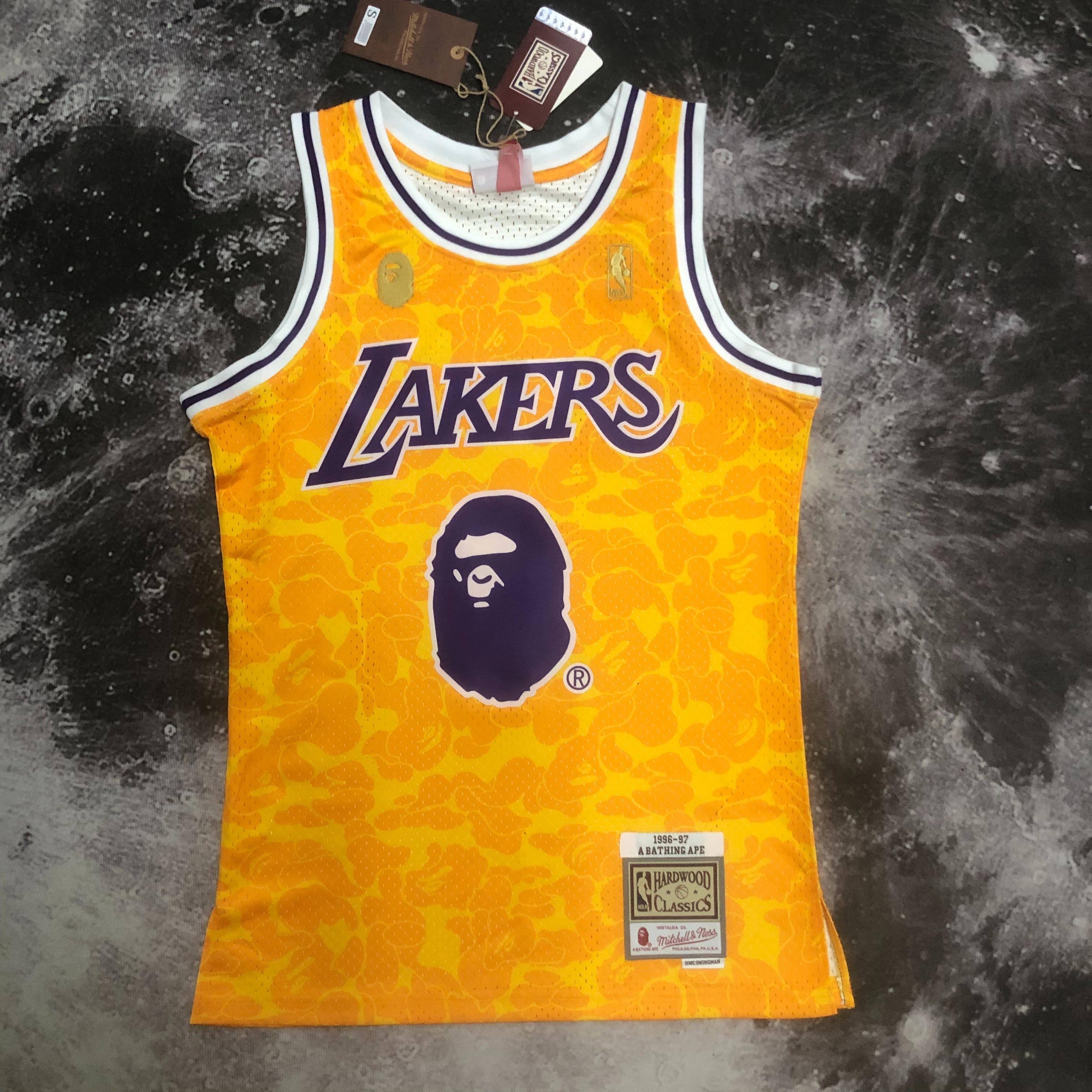 BAPE×M&N co-branded jersey Lakers Ape-Man Head 93 BAPE
