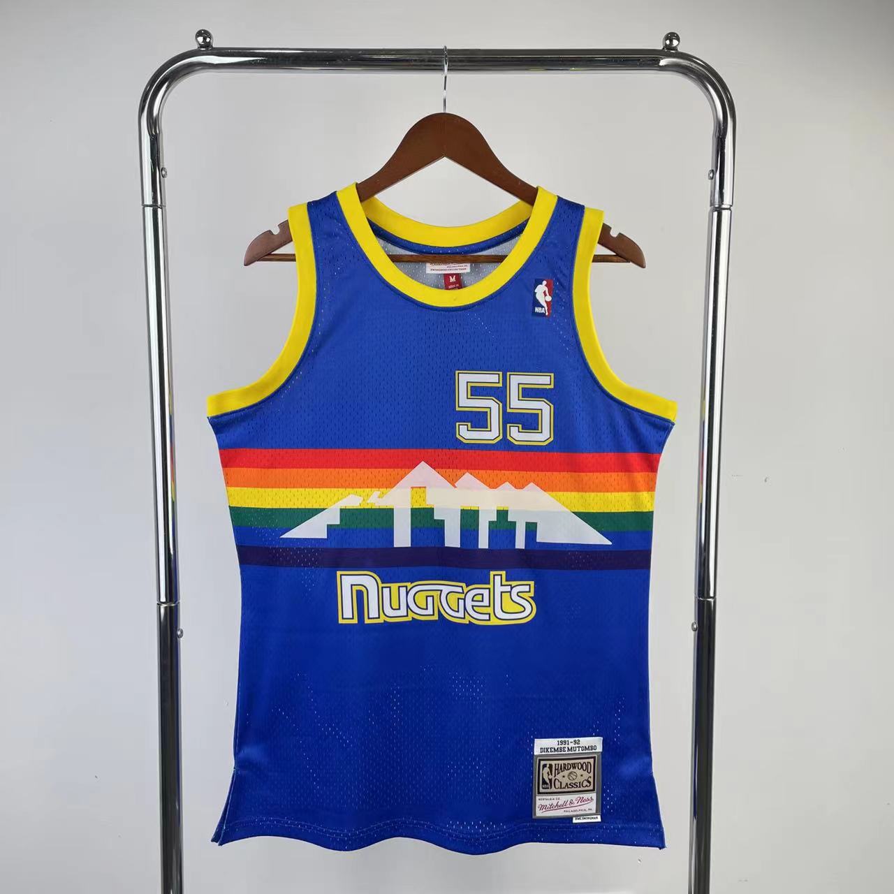 MN Fan Edition hot pressed throwback jersey Denver 199192 Blue 55 Dikembe Mutombo