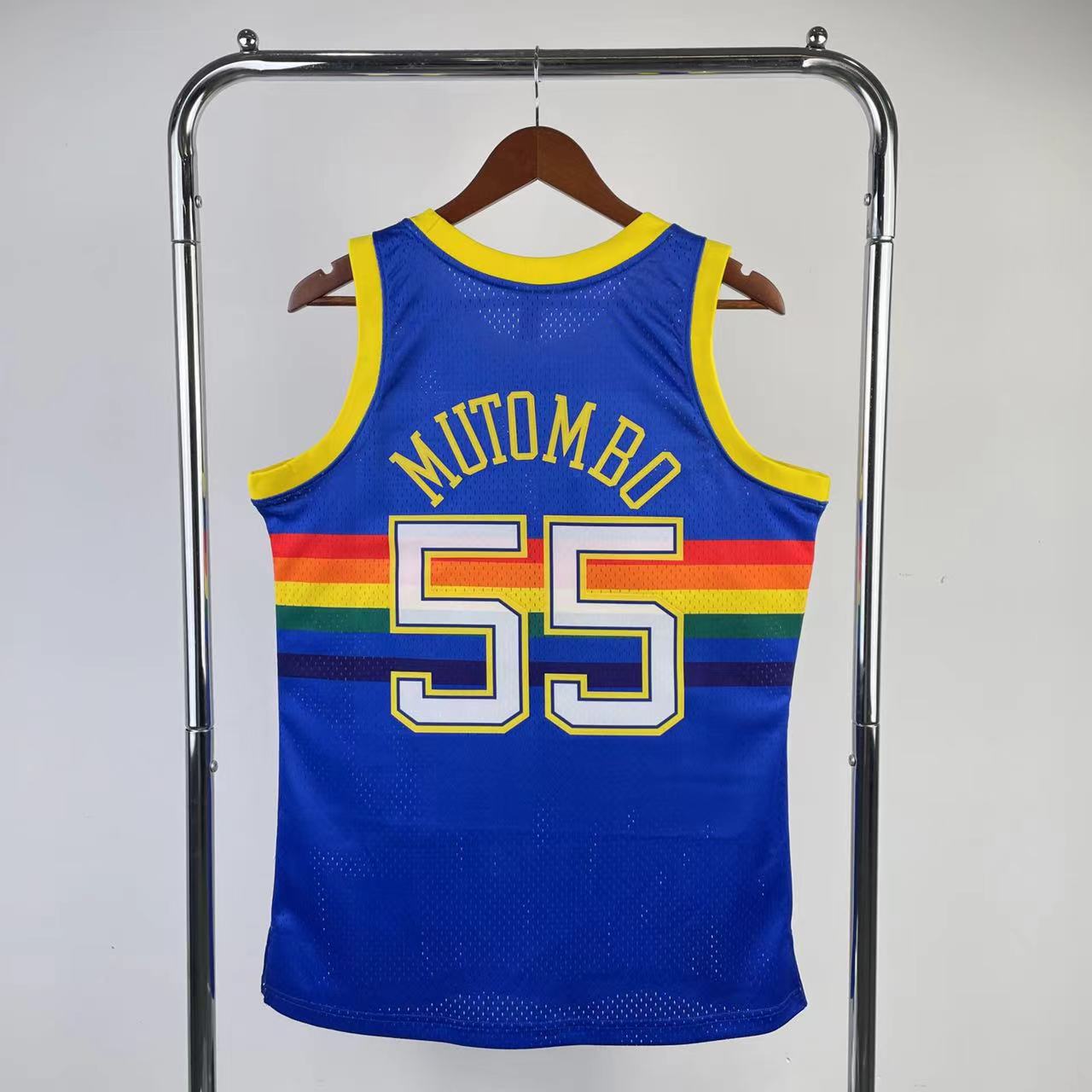 MN Fan Edition hot pressed throwback jersey Denver 199192 Blue 55 Dikembe Mutombo