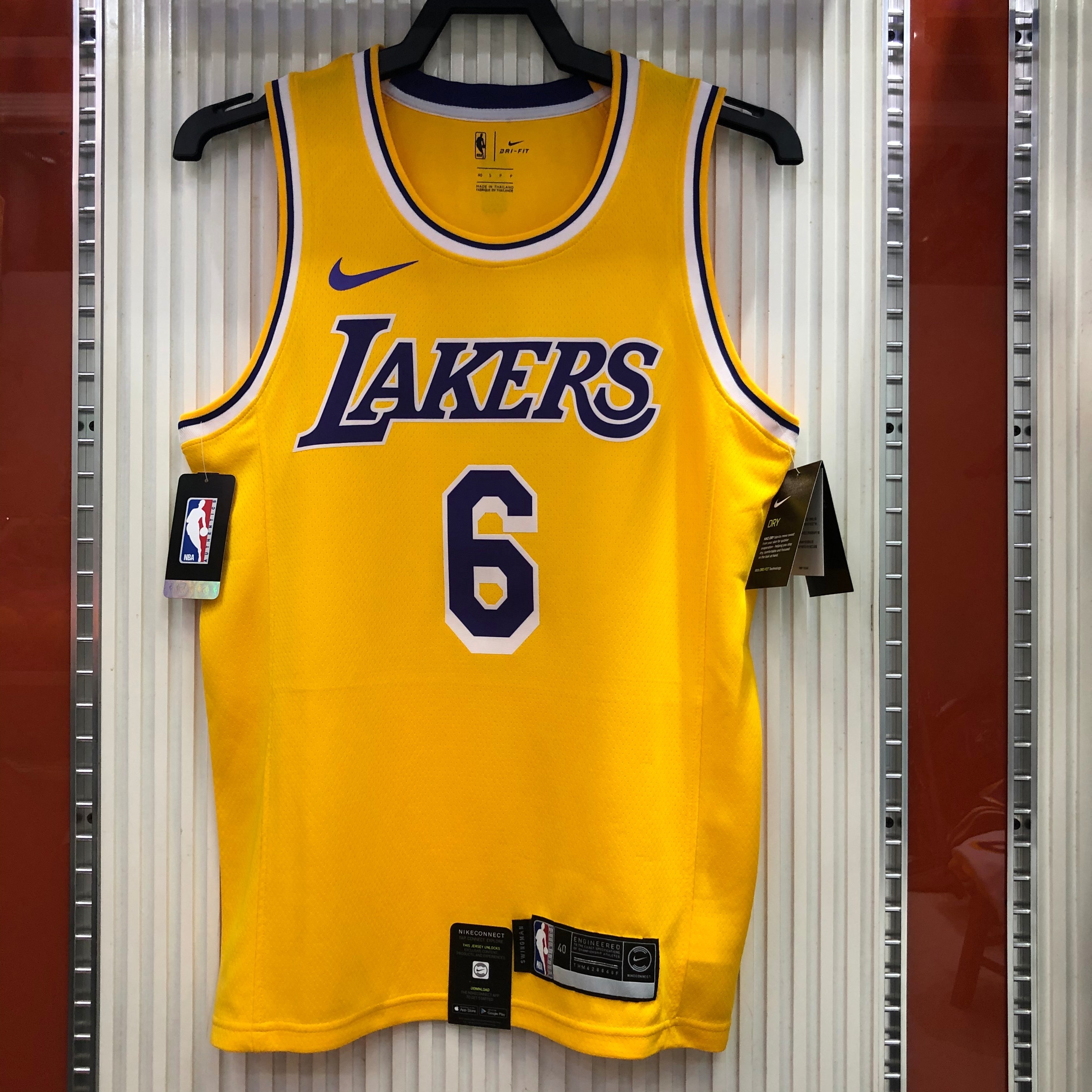 Lakers yellow crew collar number 6 James