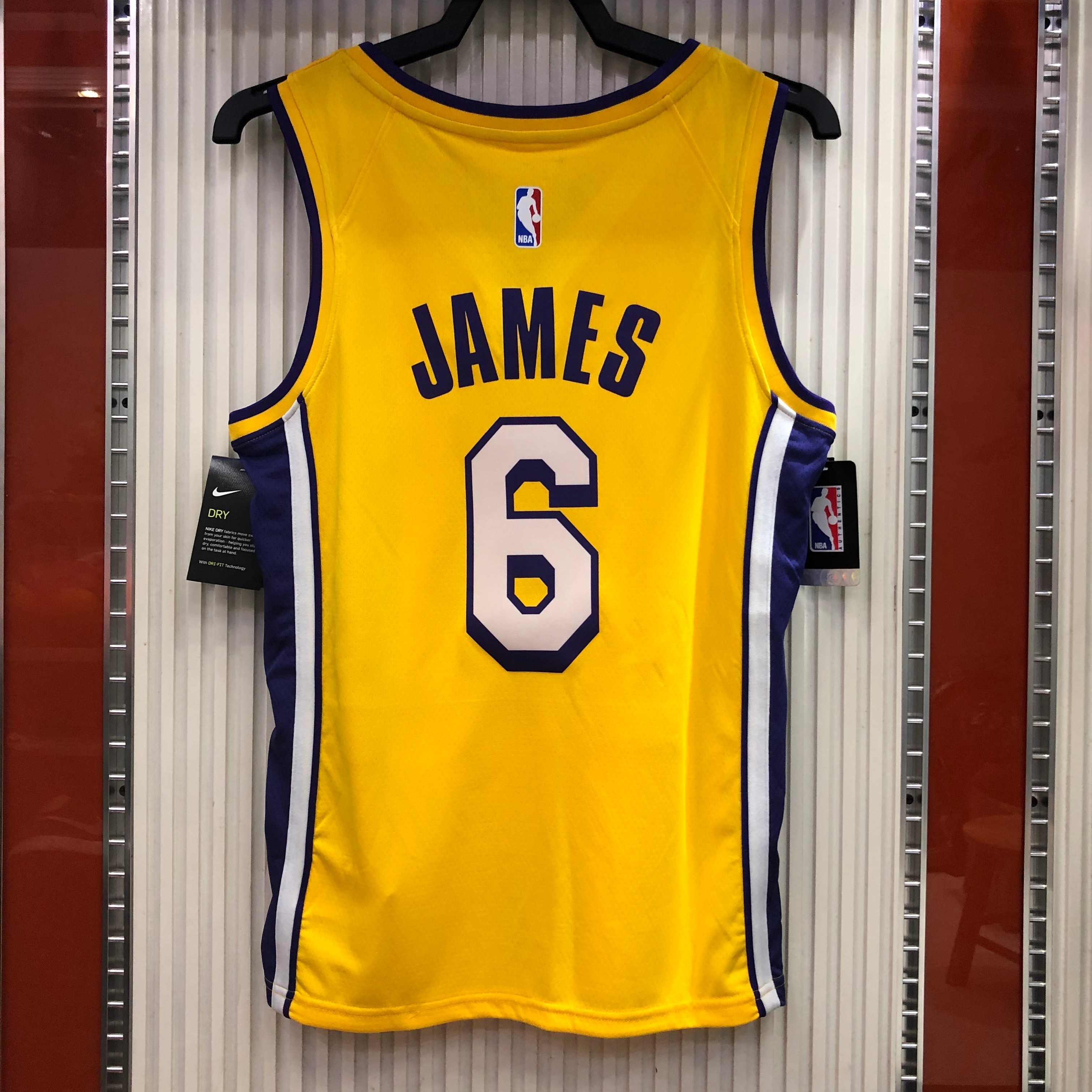 Lakers yellow V-neck number six James