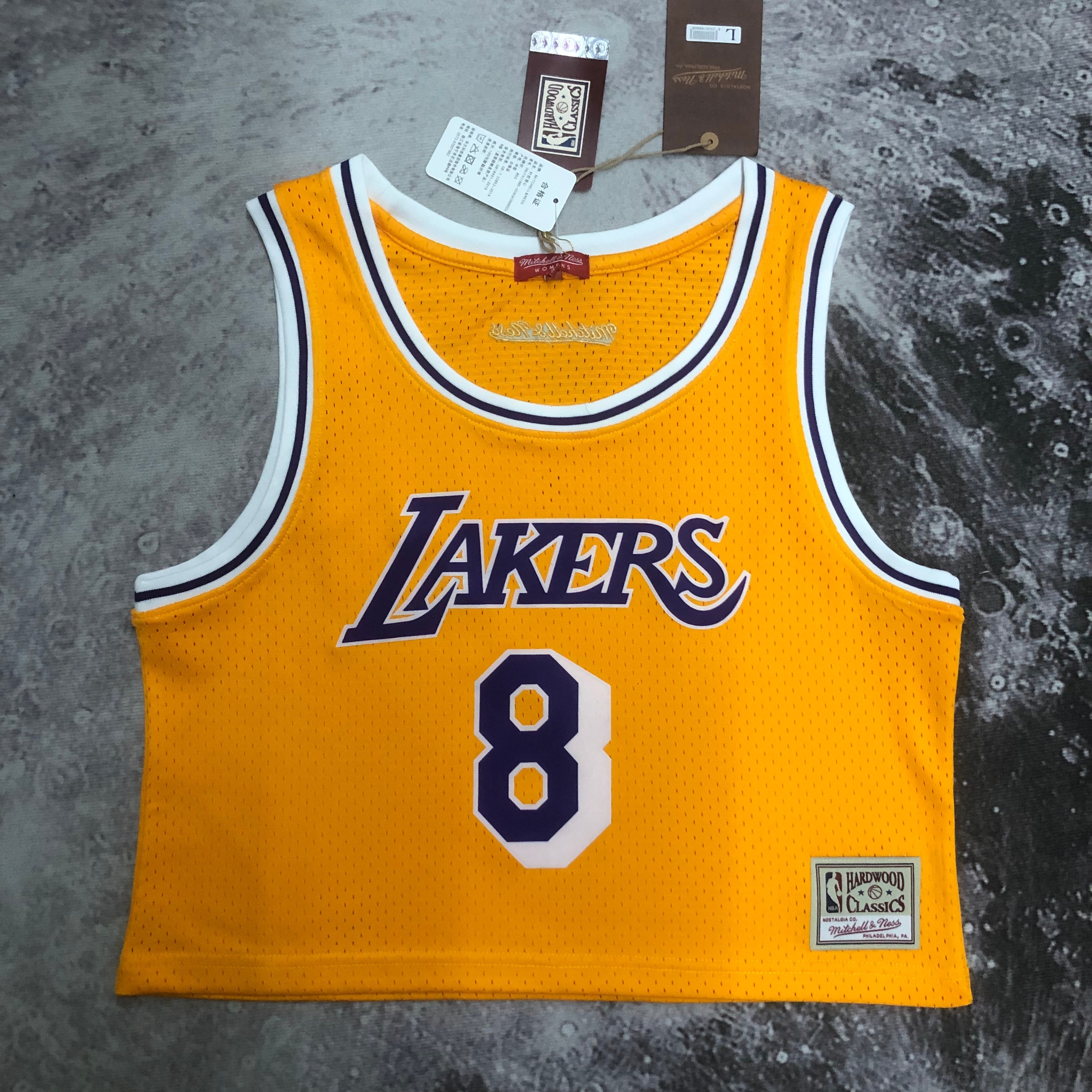 MN Women's crop throwback jersey Lakers yellow No. 8 Bryant
