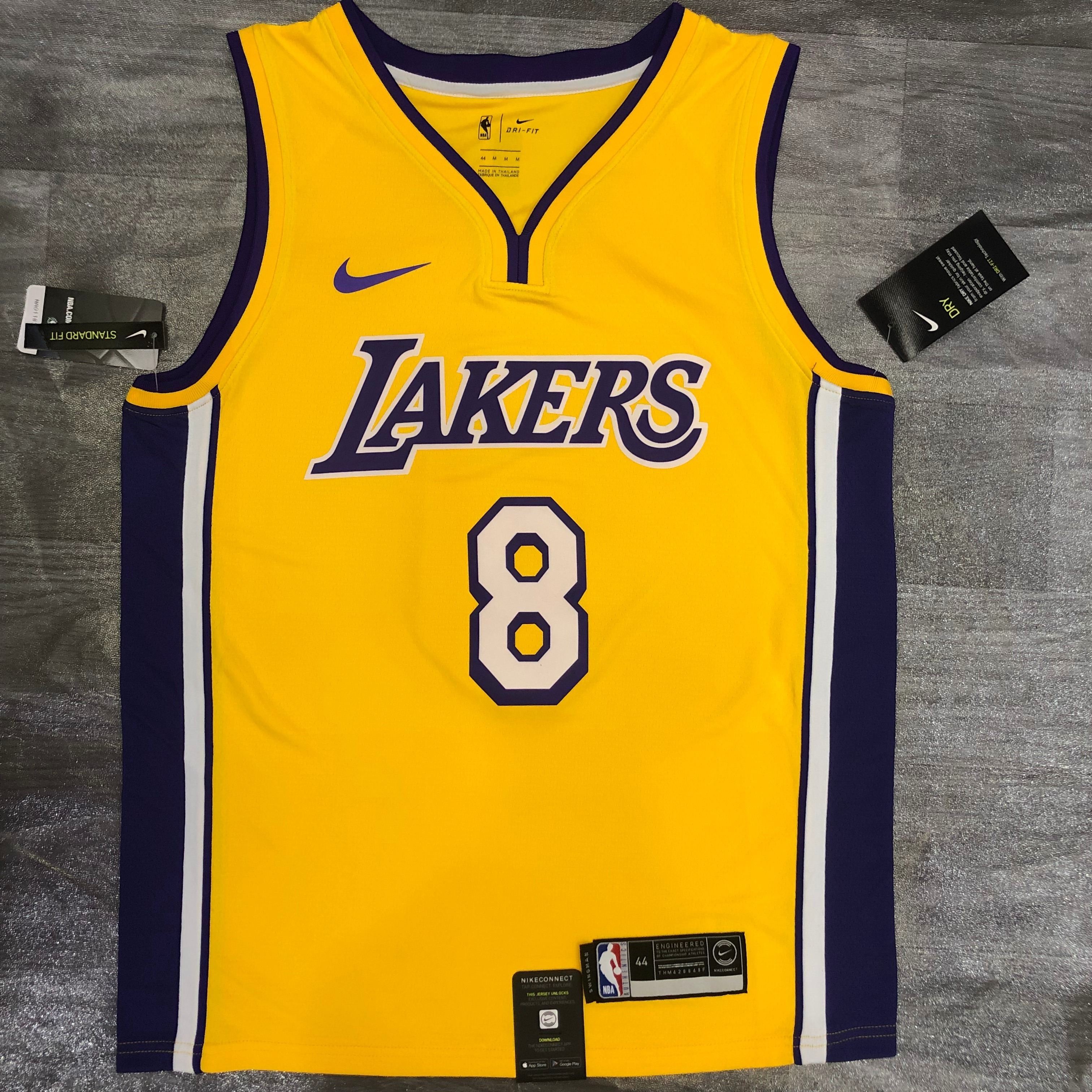 Lakers yellow V-neck No. 8 Bryant