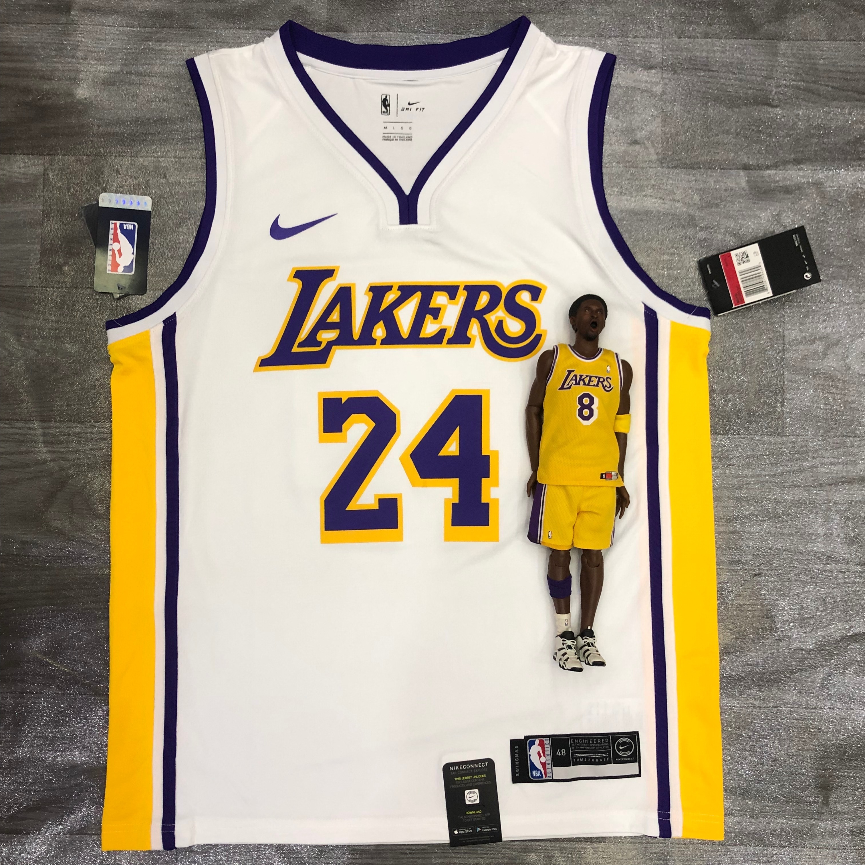 Lakers white V-neck No. 24 Bryant