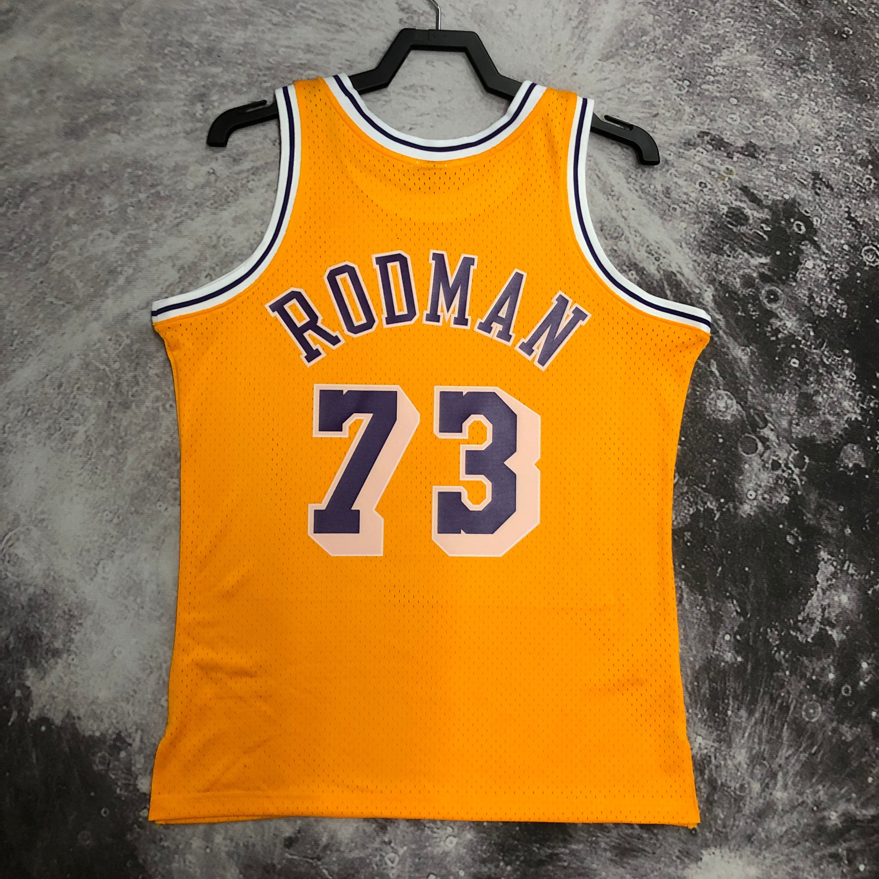 MN Hot Press throwback jersey SW Lakers 9899 round neck yellow No. 73 Rodman