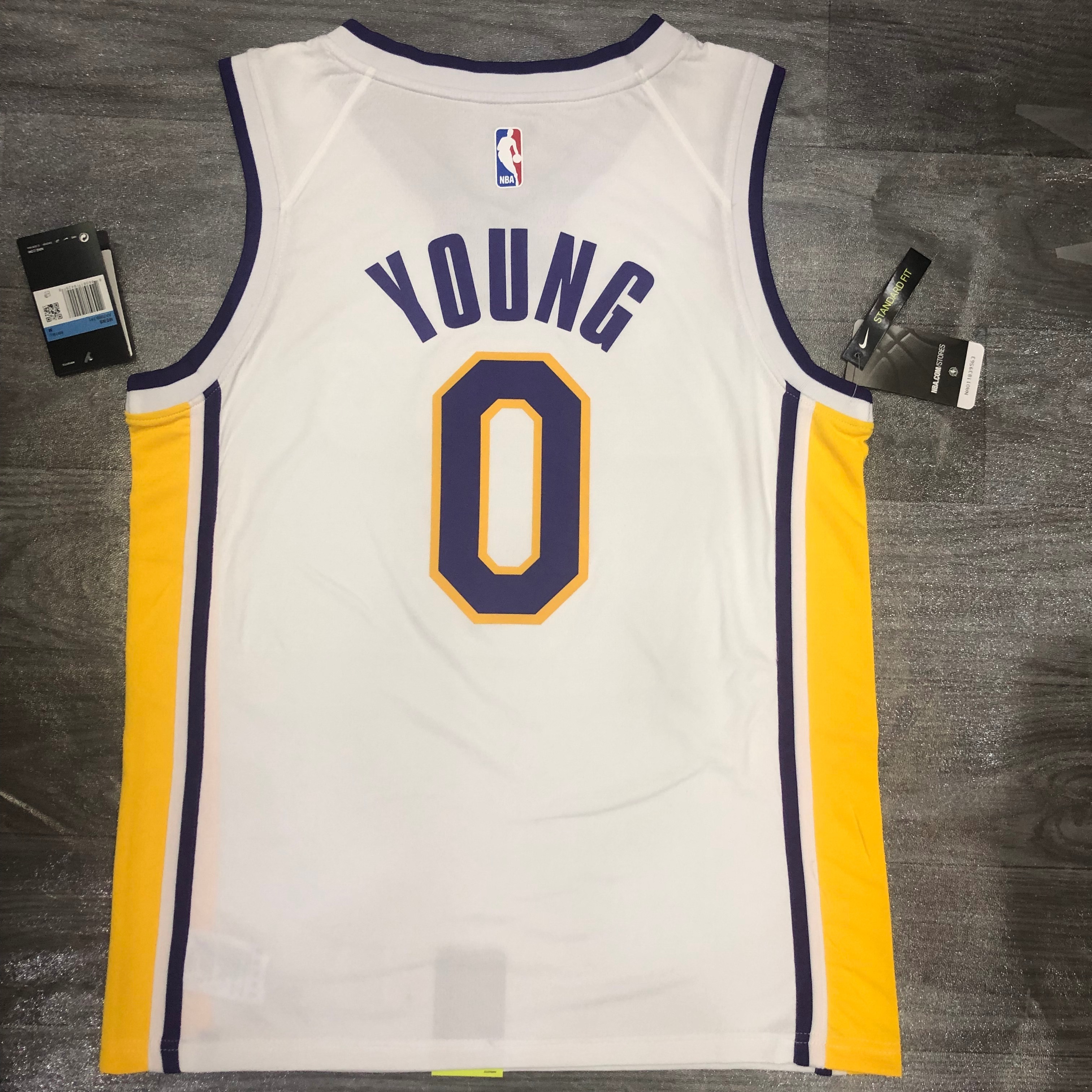 Lakers white V-neck No. 0 Nick Young