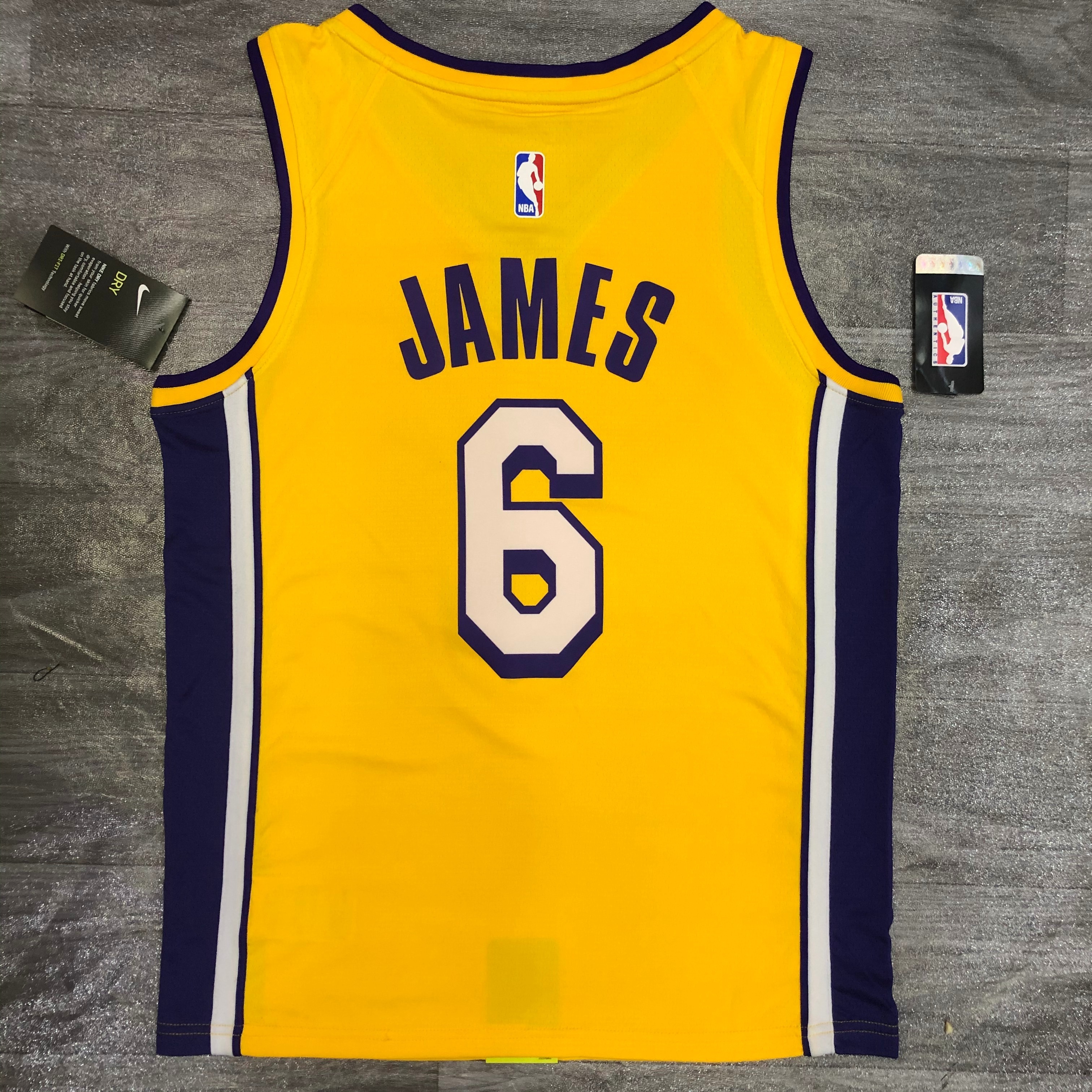 Lakers yellow V-neck number six James
