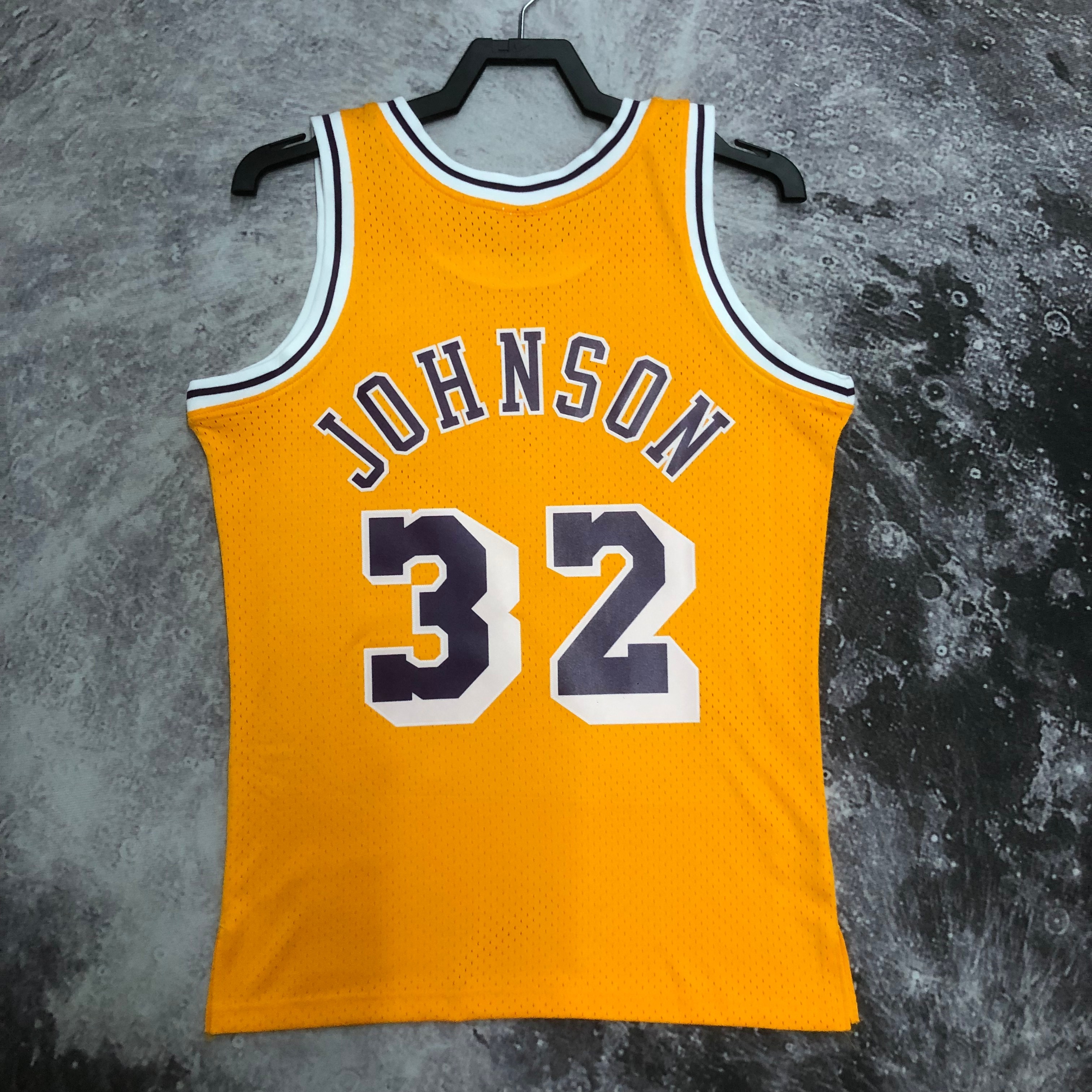 MN Hot Press throwback jersey SW Lakers 8485 round neck yellow No. 32 Johnson