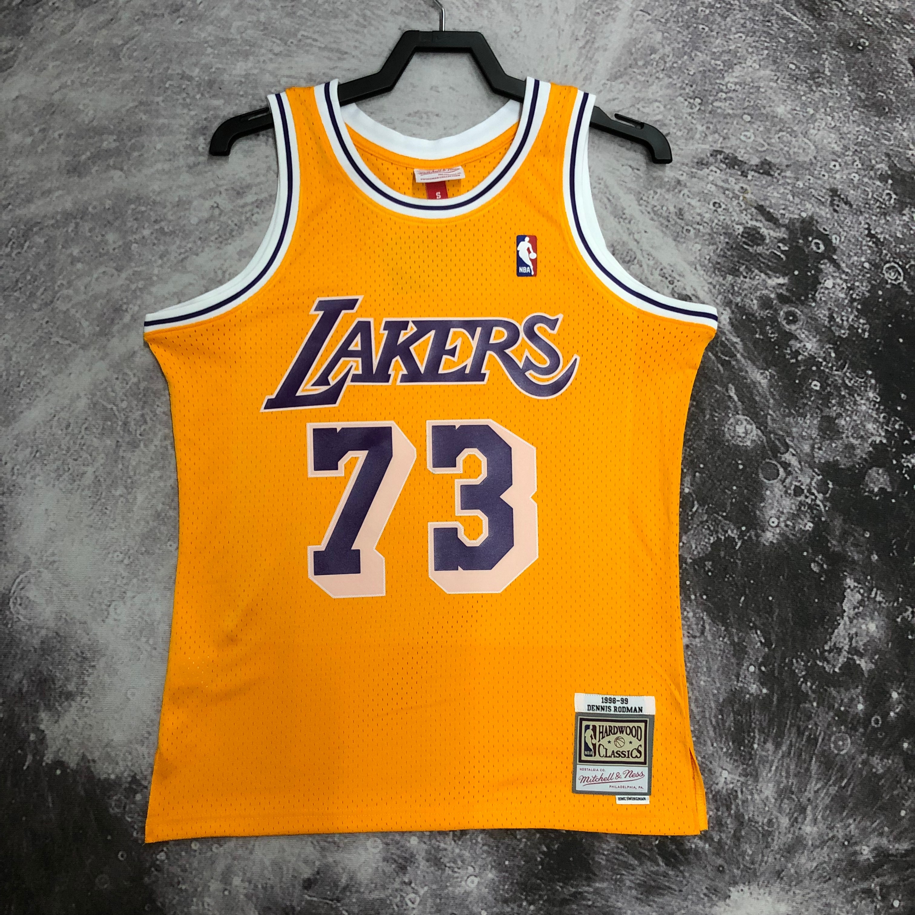 MN Hot Press throwback jersey SW Lakers 9899 round neck yellow No. 73 Rodman