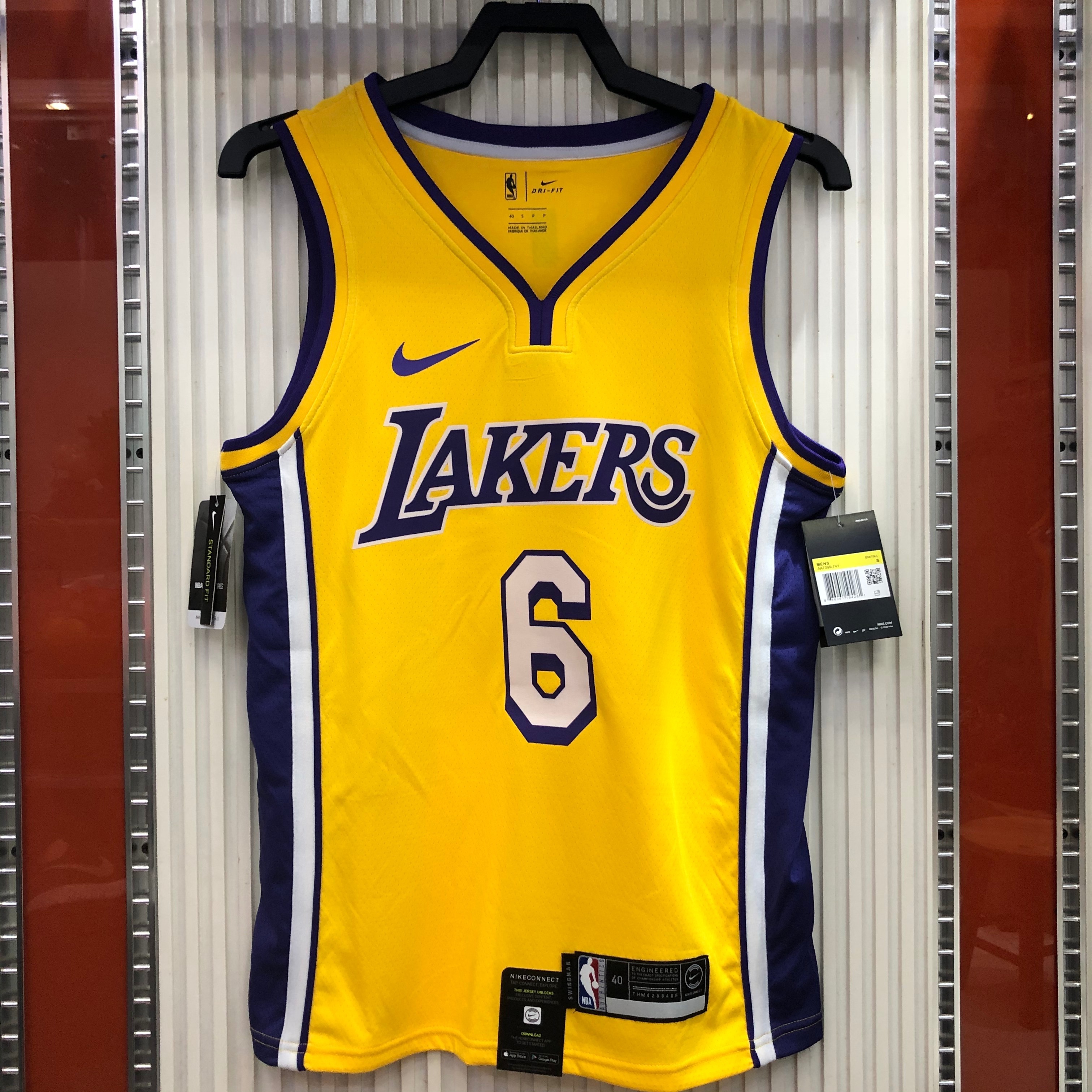 Lakers yellow V-neck number six James