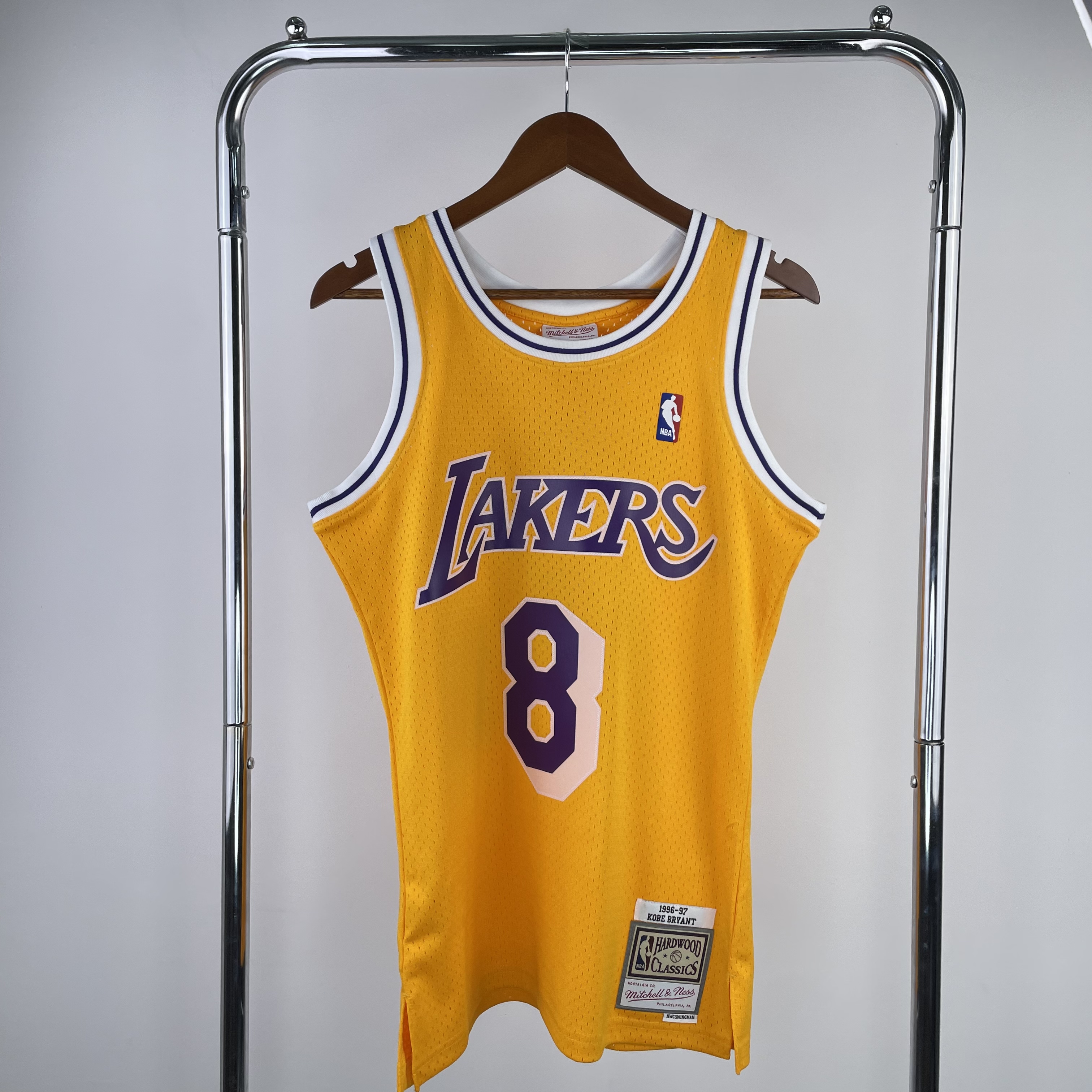 MN Hot Press throwback jersey SW Lakers' 97 round neck yellow No. 8 Bryant