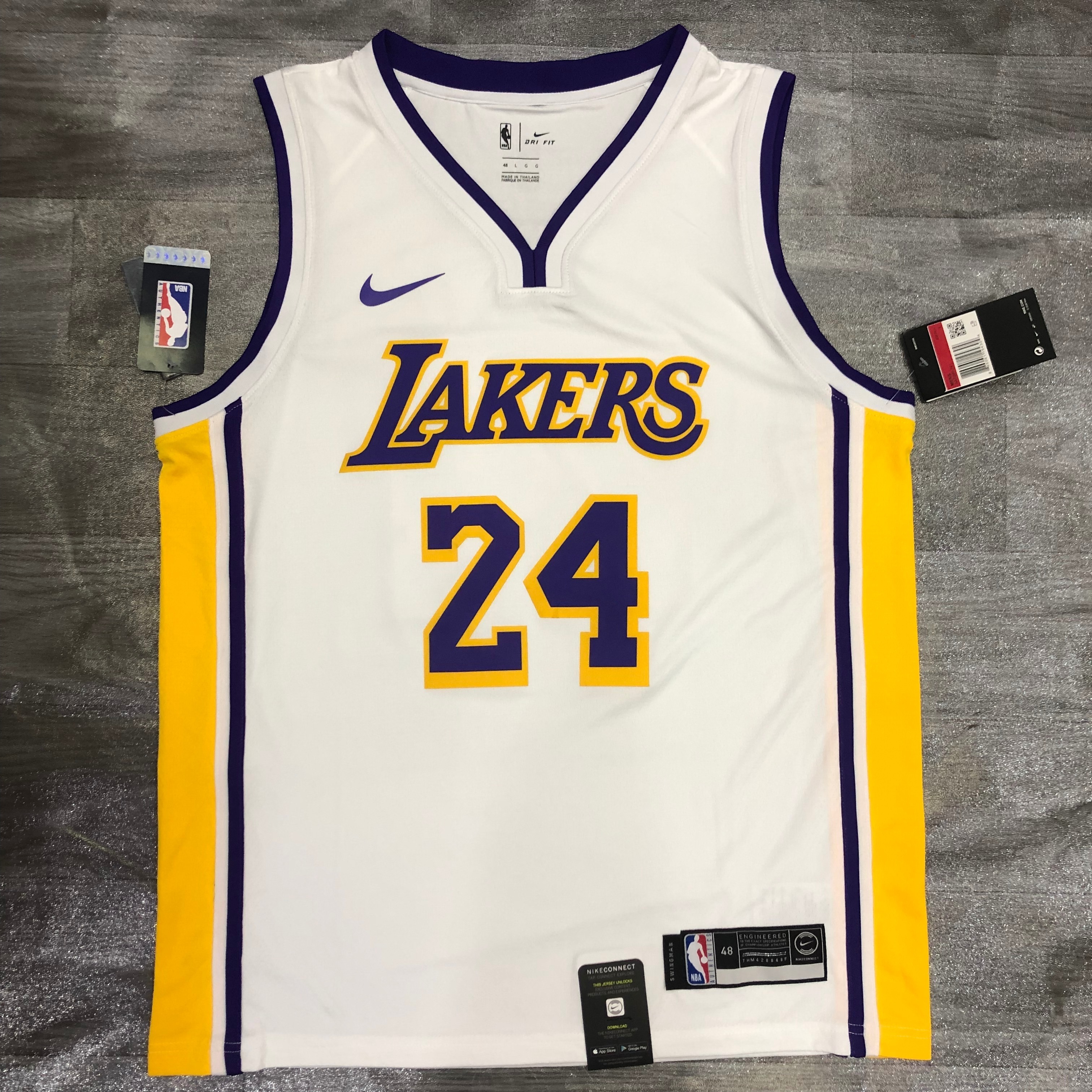 Lakers white V-neck No. 24 Bryant