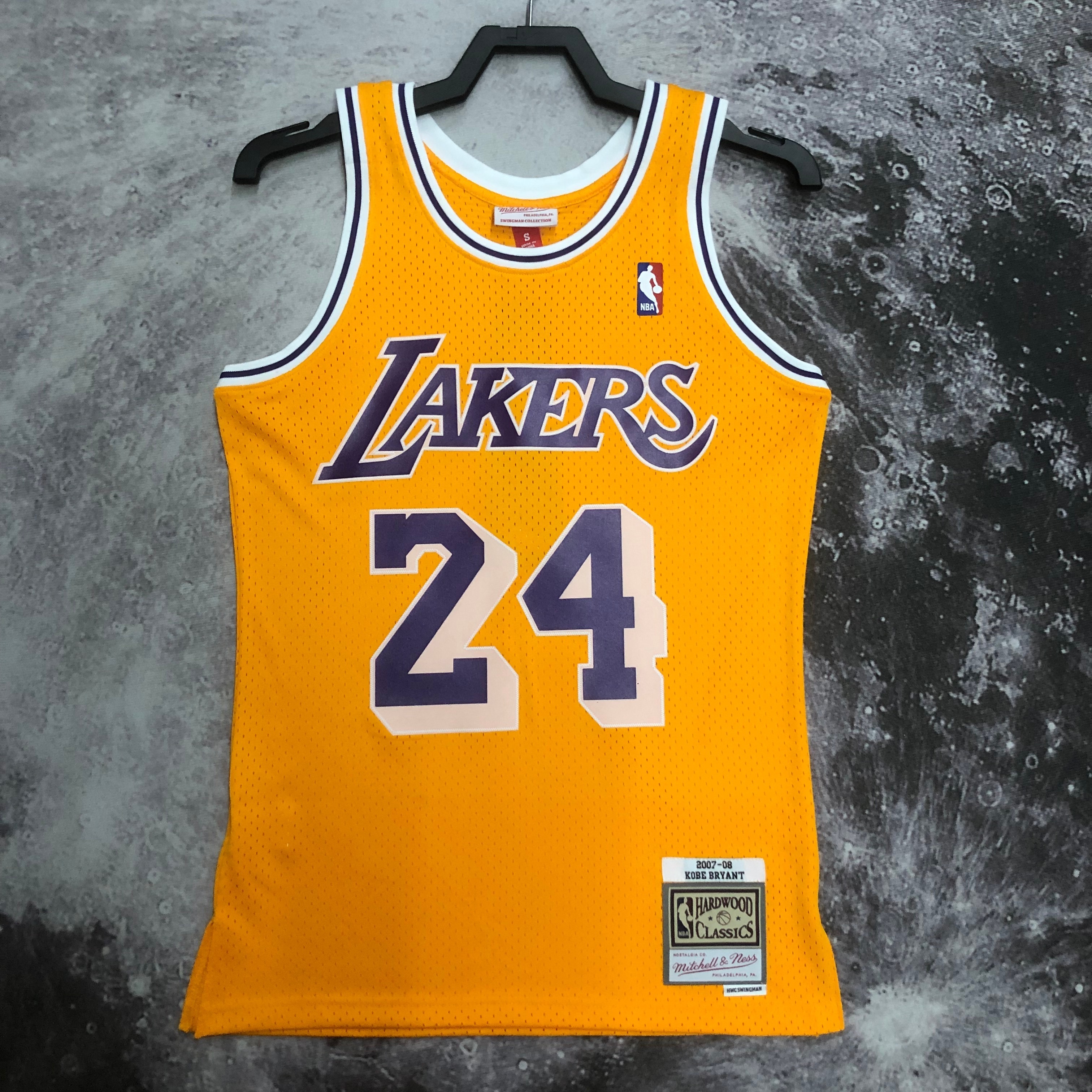 MN Hot Press throwback jersey SW Lakers 0708 round neck yellow No. 24 Bryant