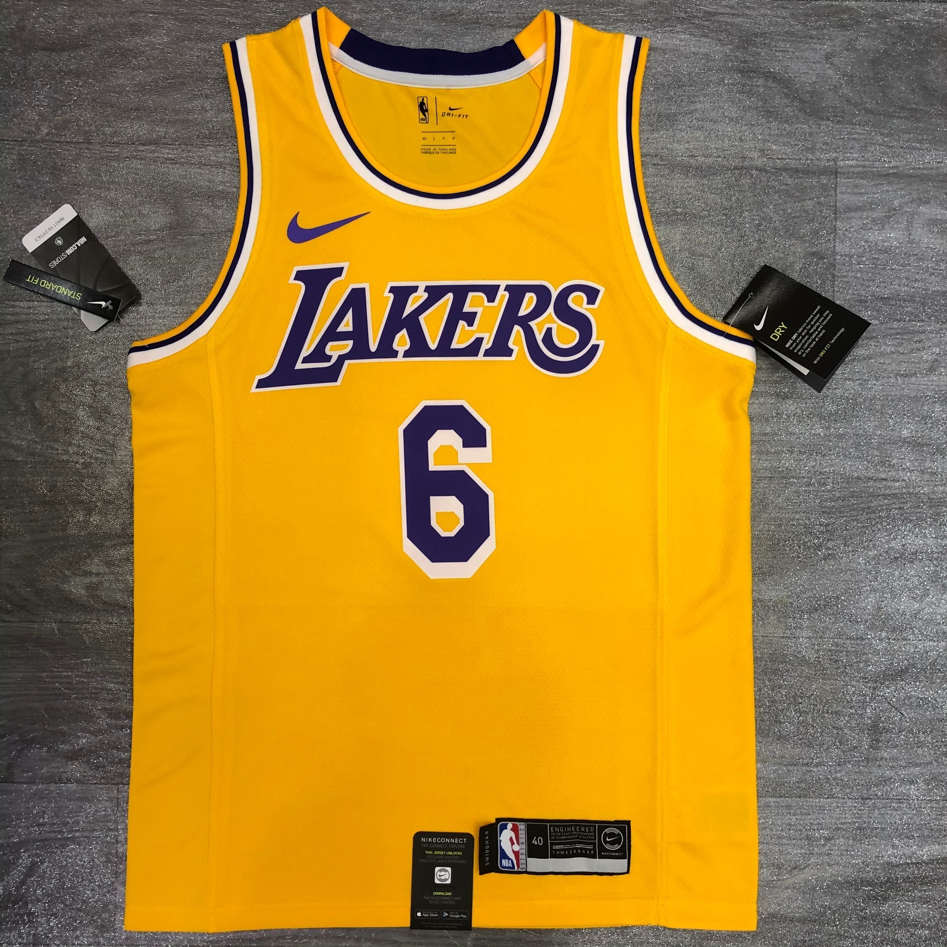 Lakers yellow crew collar number 6 James