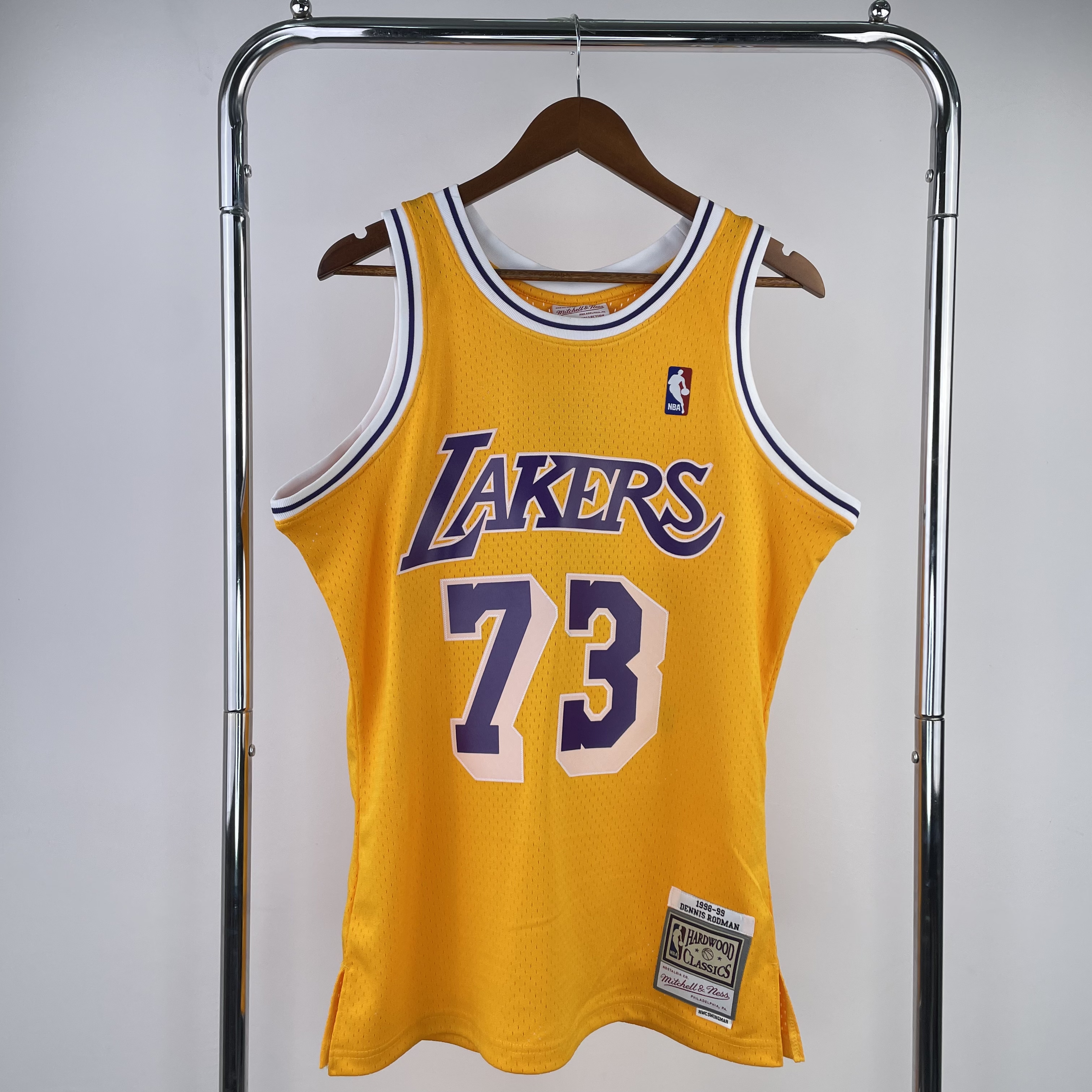 MN Hot Press throwback jersey SW Lakers 9899 round neck yellow No. 73 Rodman