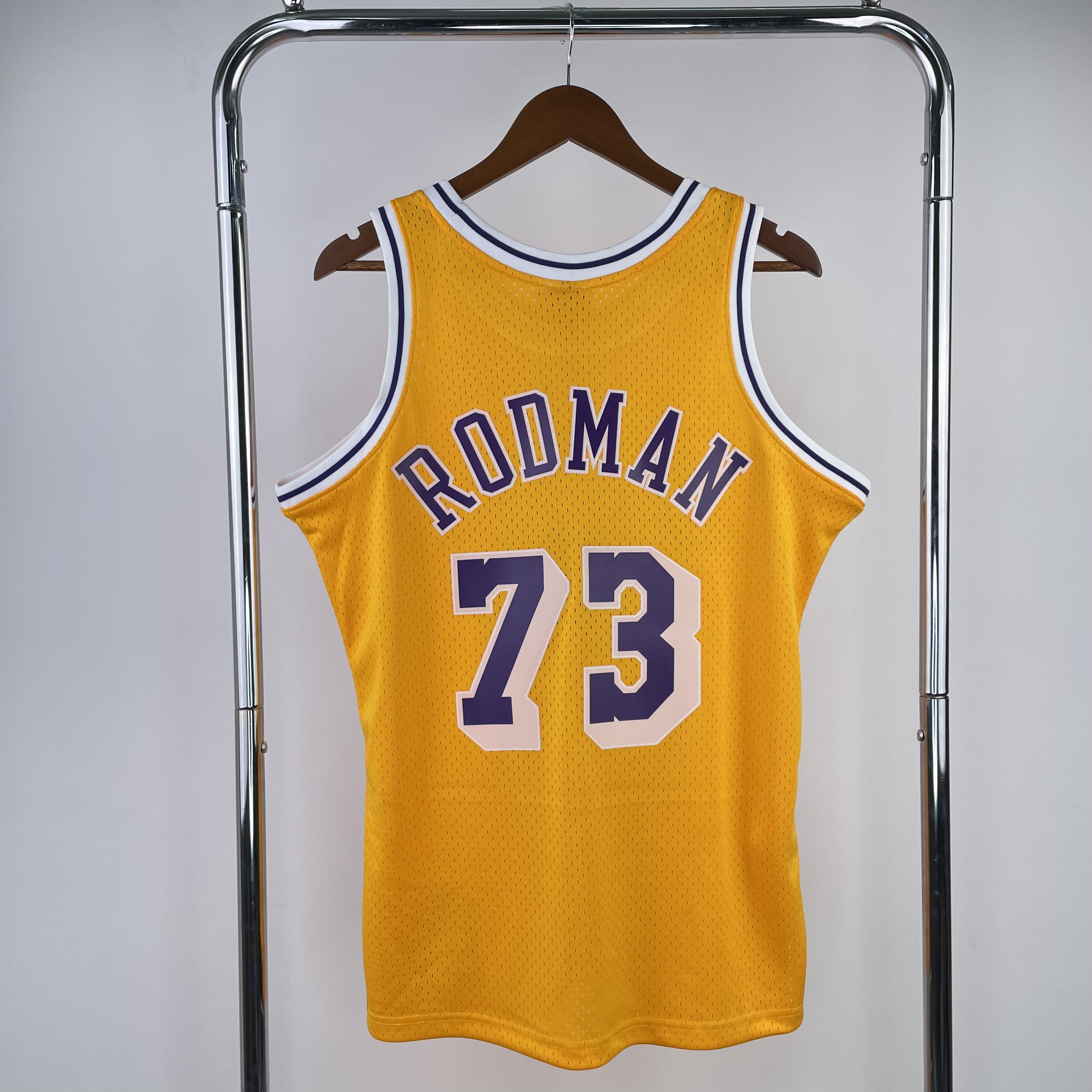 MN Hot Press throwback jersey SW Lakers 9899 round neck yellow No. 73 Rodman
