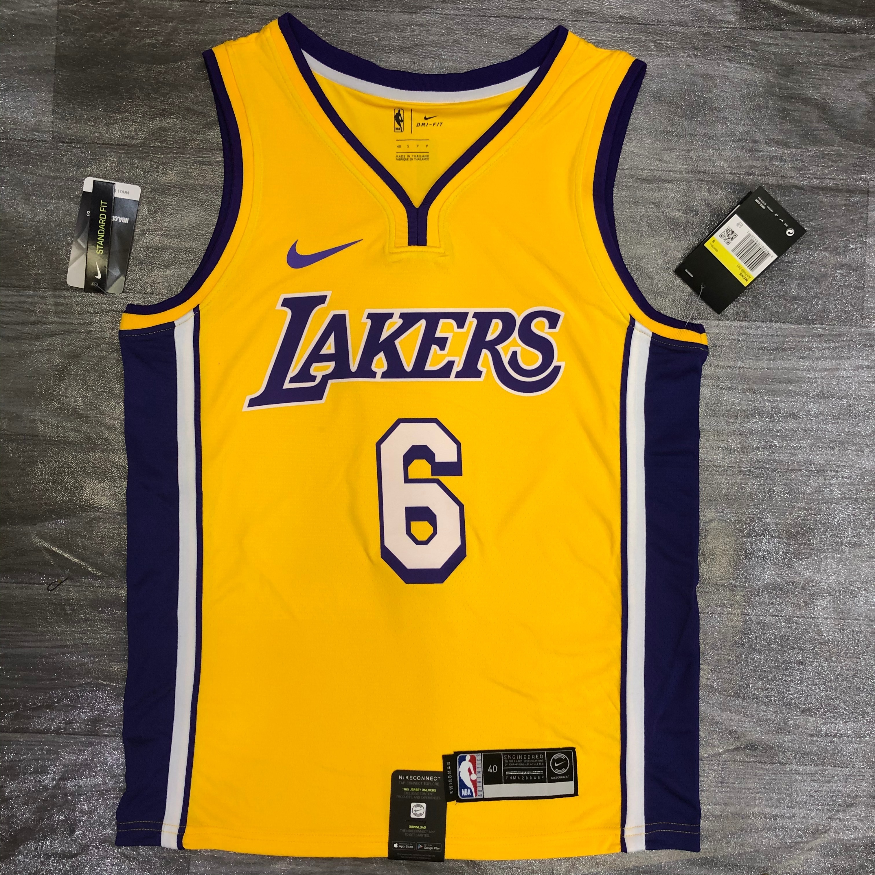 Lakers yellow V-neck number six James