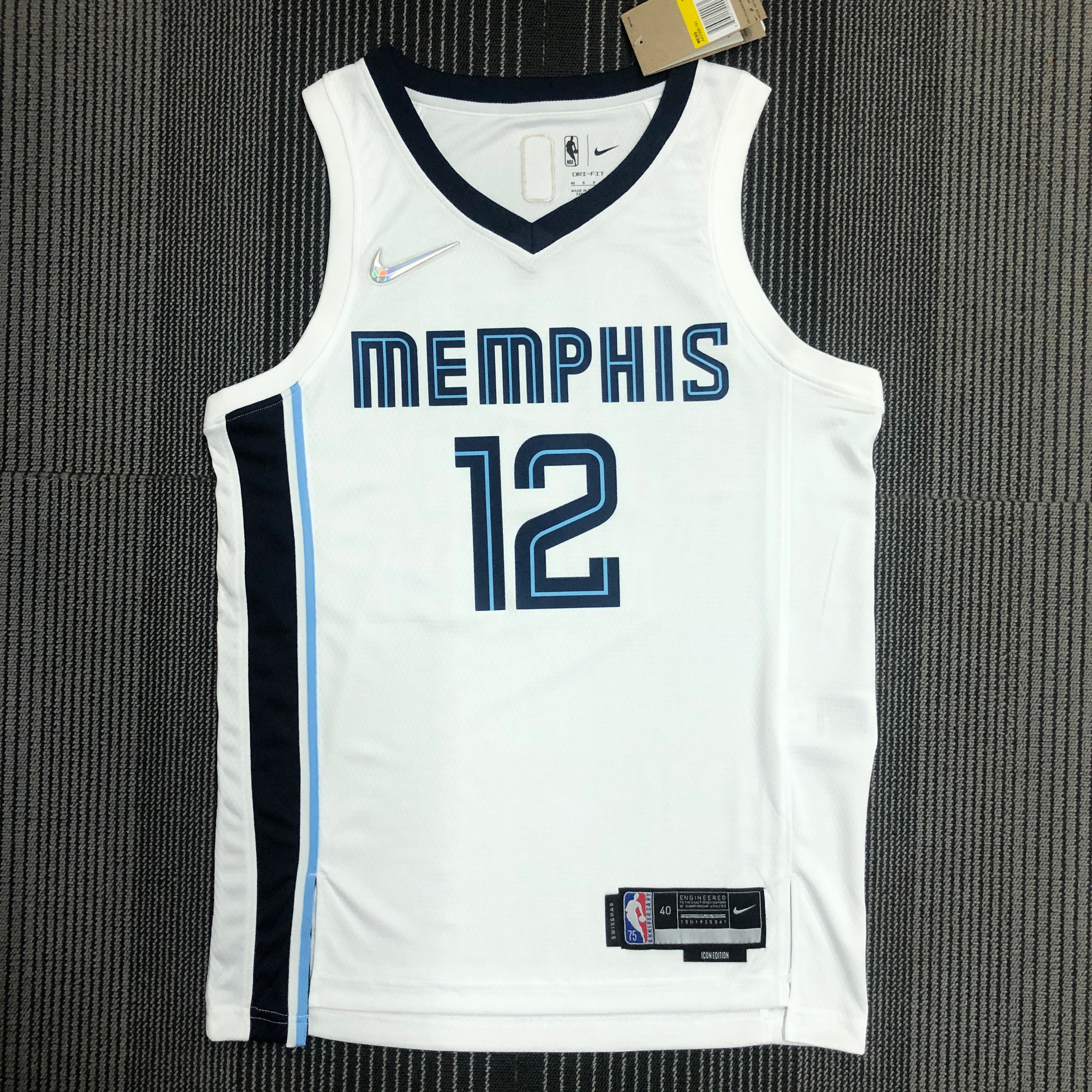 75th anniversary Grizzlies white number 12 Morant