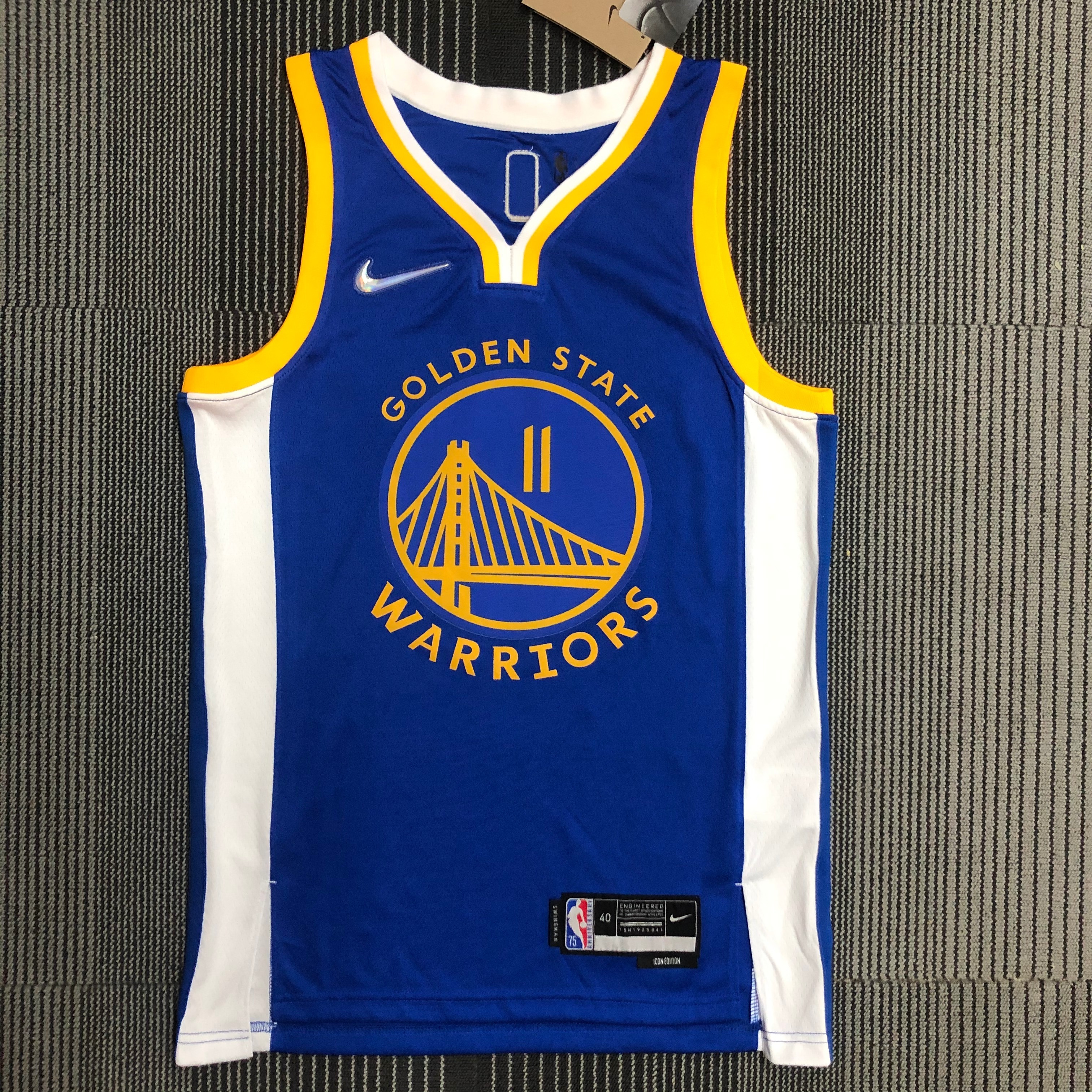 75th anniversary Warriors V-neck blue number 11 Thompson