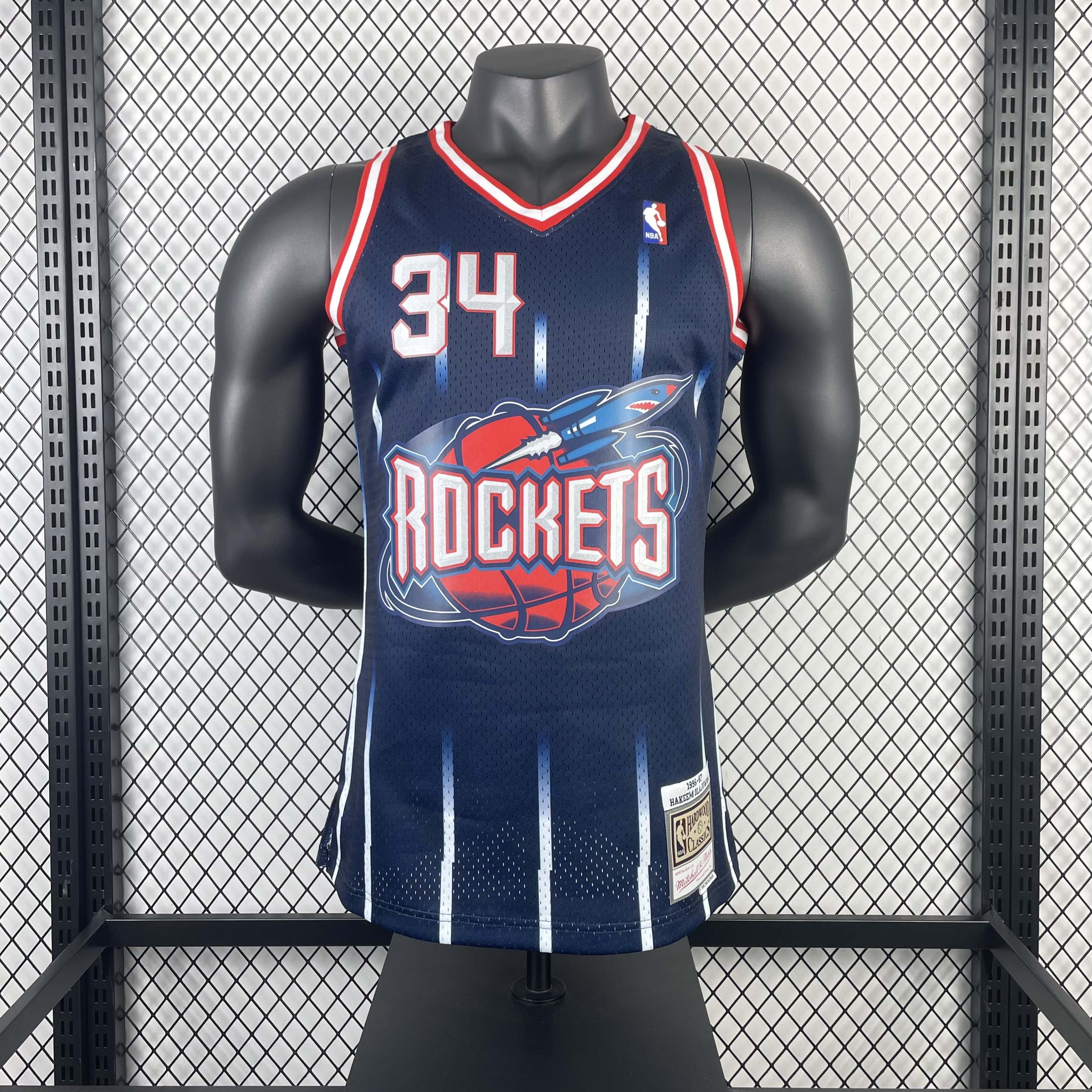 MN Hot Press throwback jersey No. 34 Hakeem Olajuwon of the SW Rockets' 9697 season