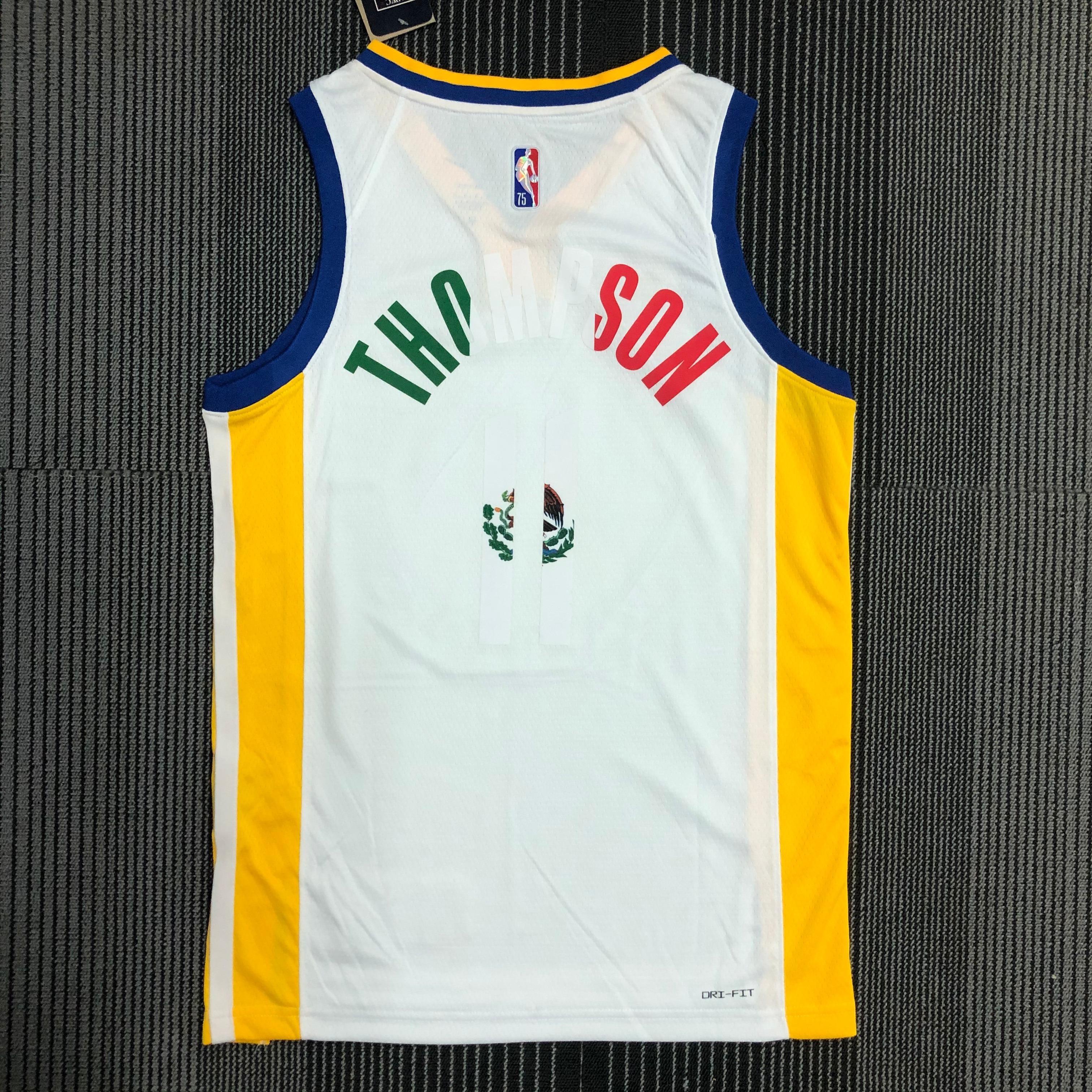75th anniversary Warriors white Mexican number 11 Thompson