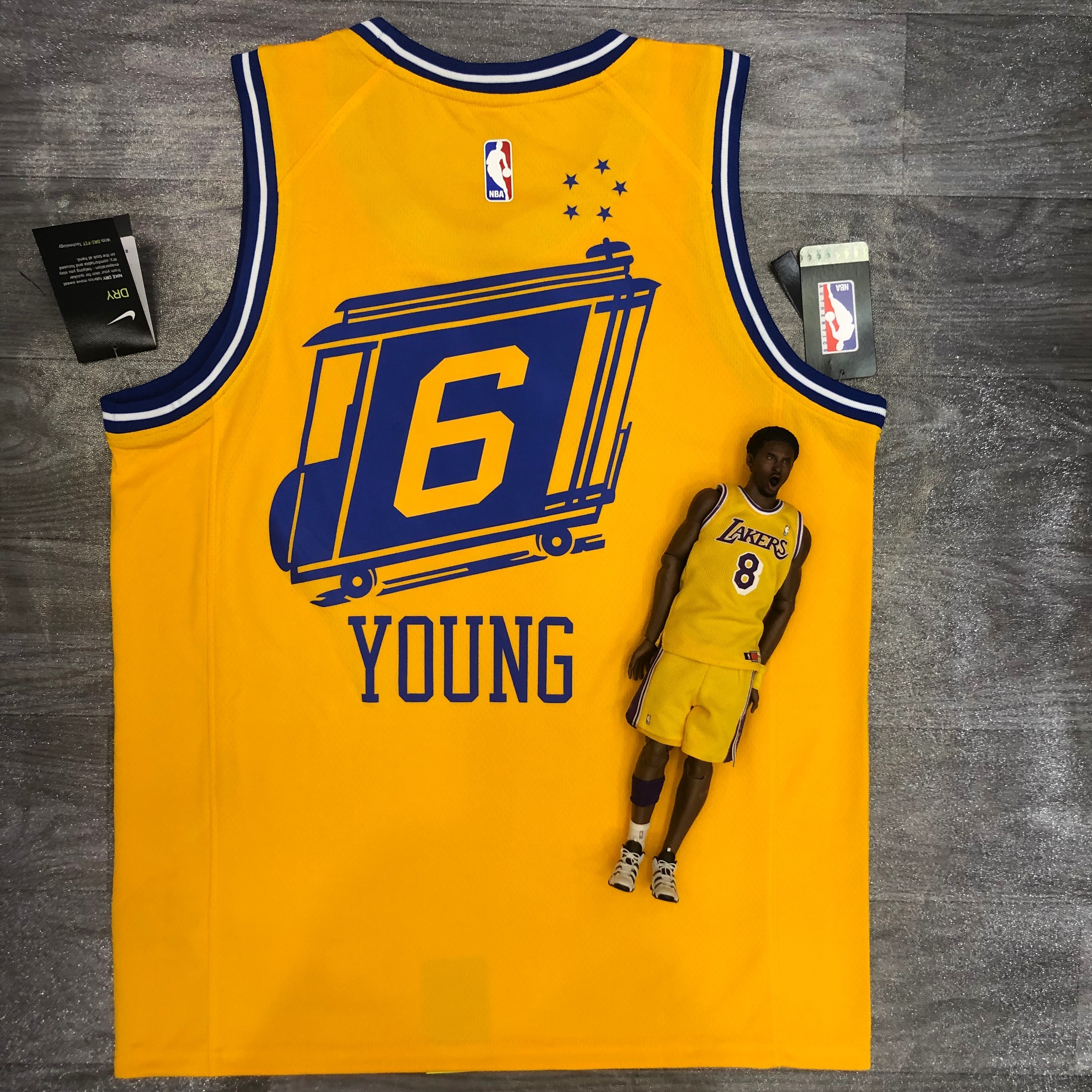 Warriors streetcar version yellow number six Nick Young