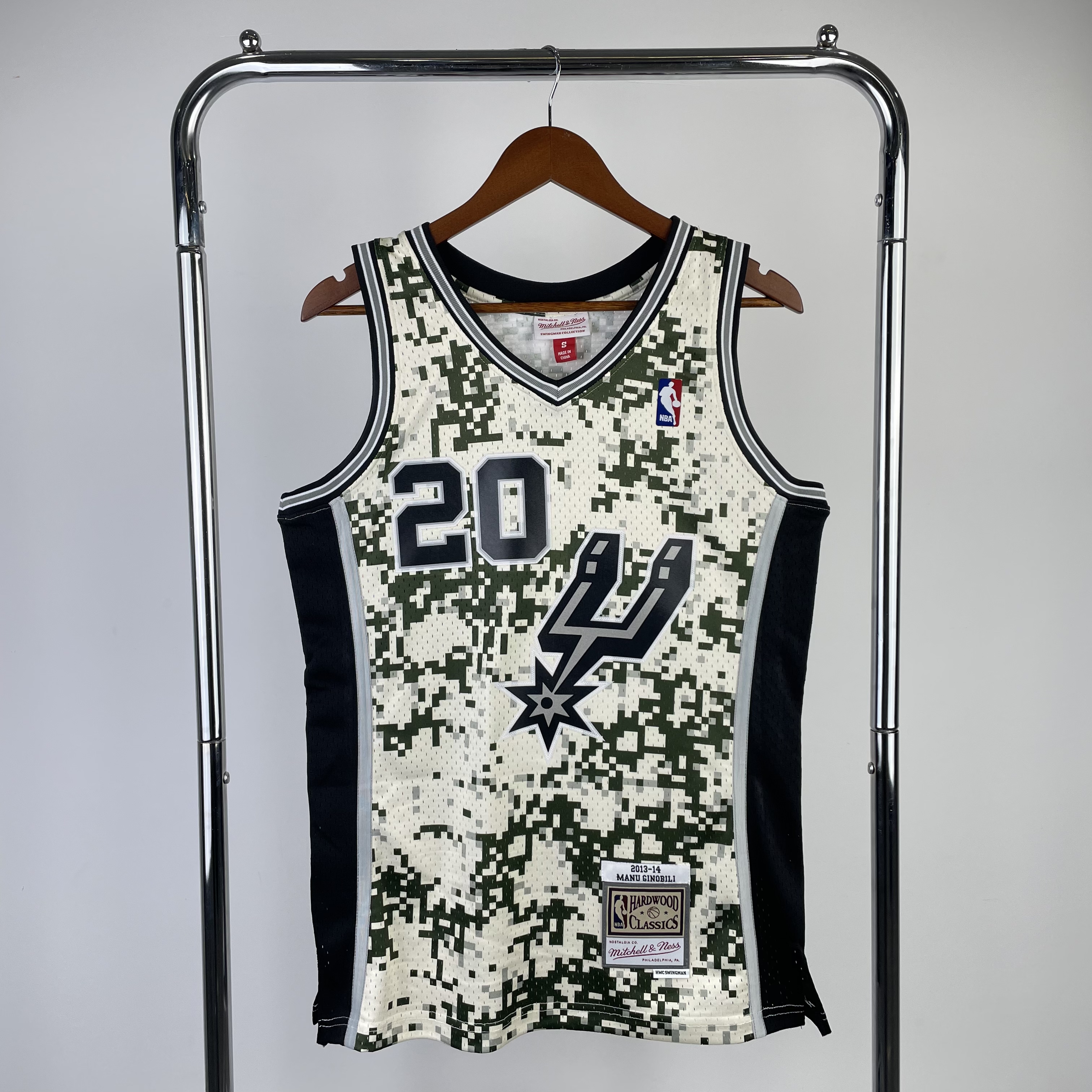 MN Hot Press Throwback Jersey SW Spurs 1314 camo No. 20 Ginobili