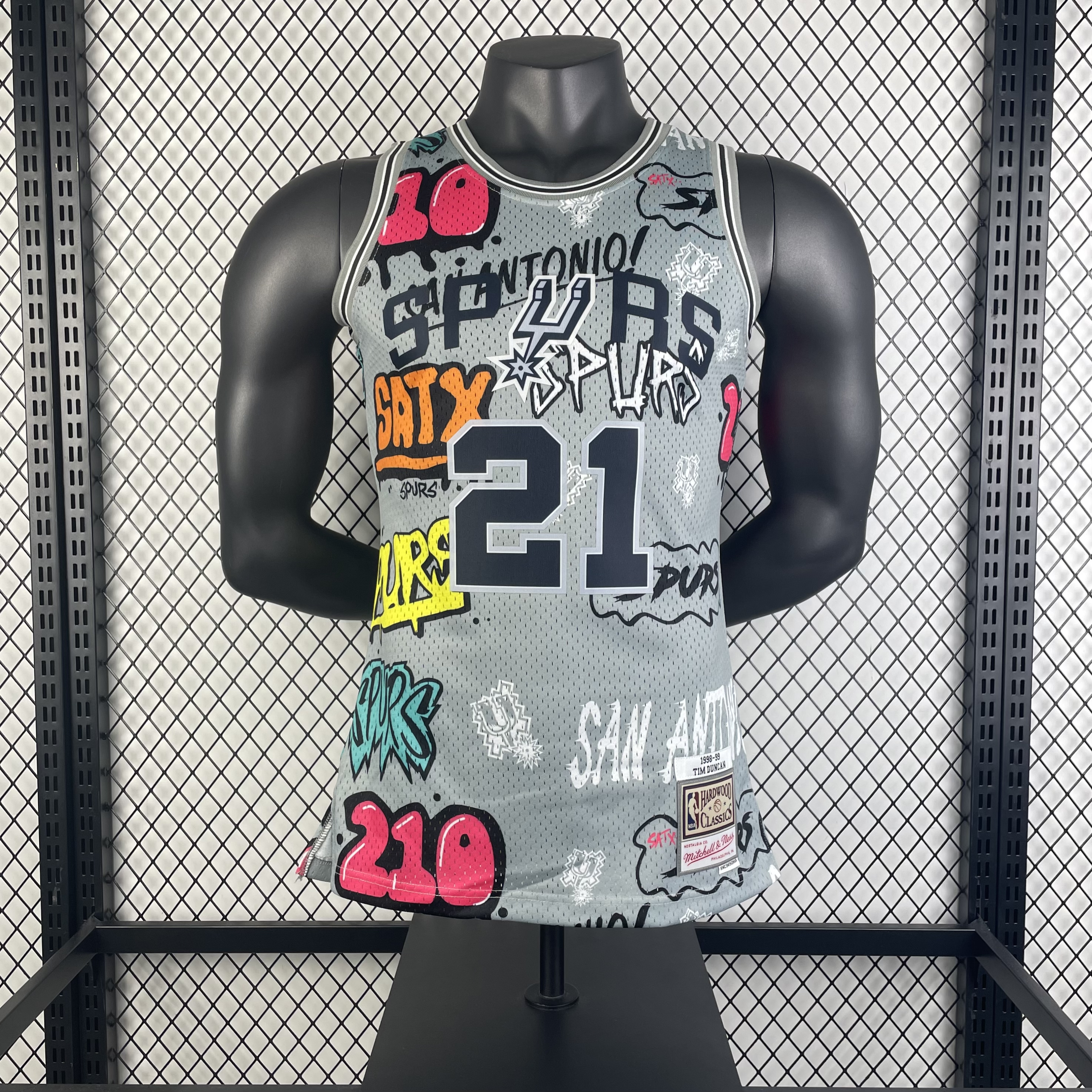 MN Hot Press Throwback Jersey SW Spurs 9899 season doodle No. 21 Duncan