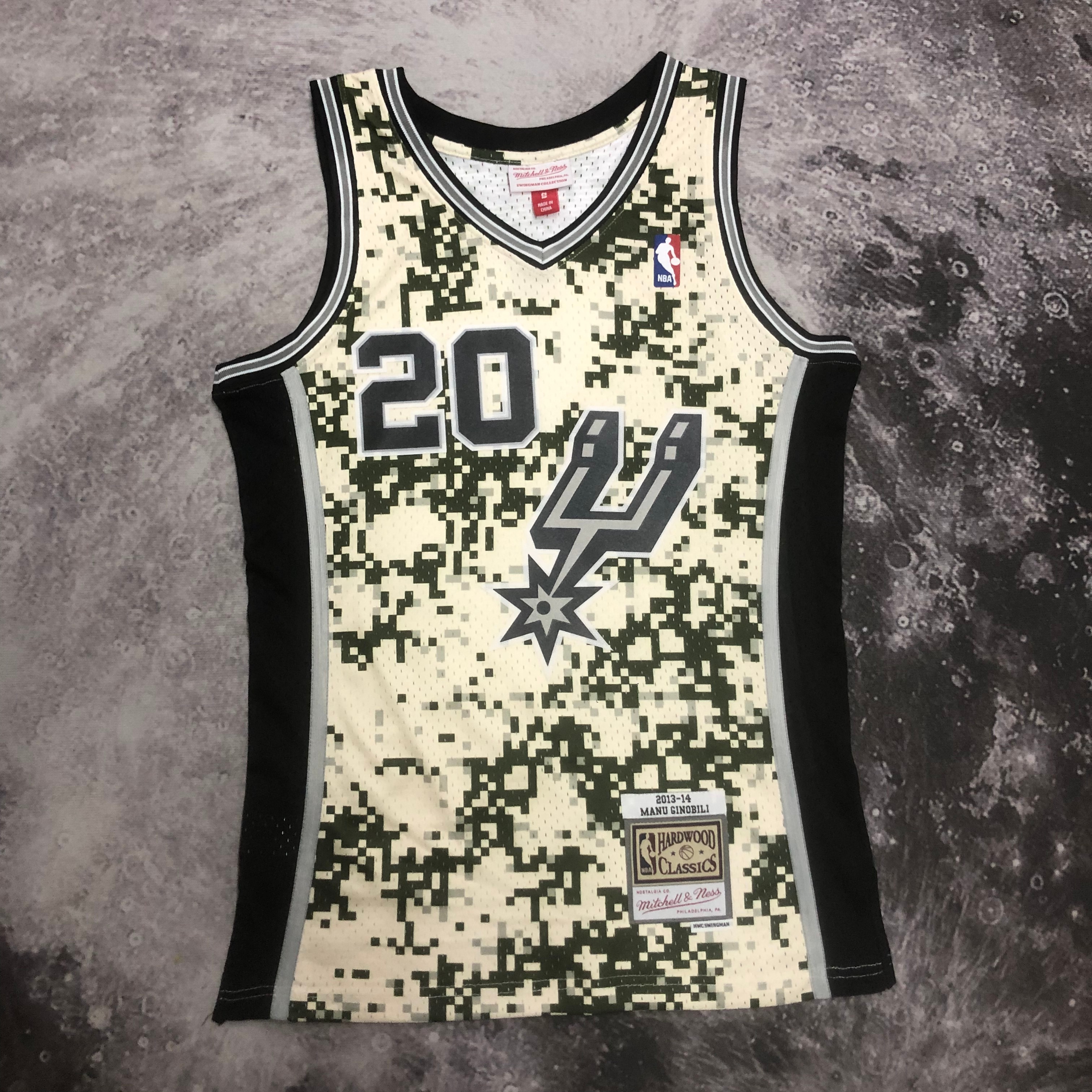 MN Hot Press Throwback Jersey SW Spurs 1314 camo No. 20 Ginobili