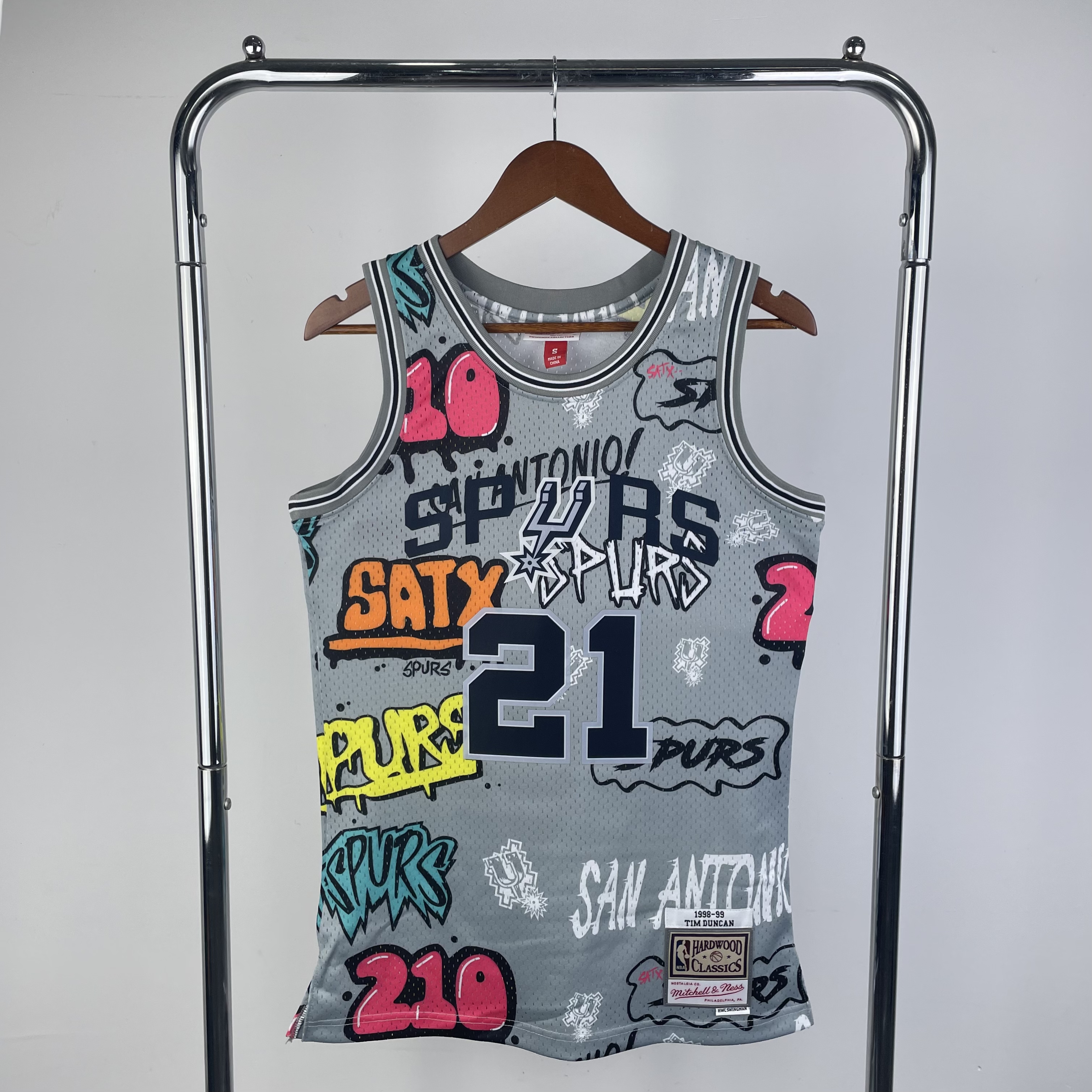 MN Hot Press Throwback Jersey SW Spurs 9899 season doodle No. 21 Duncan