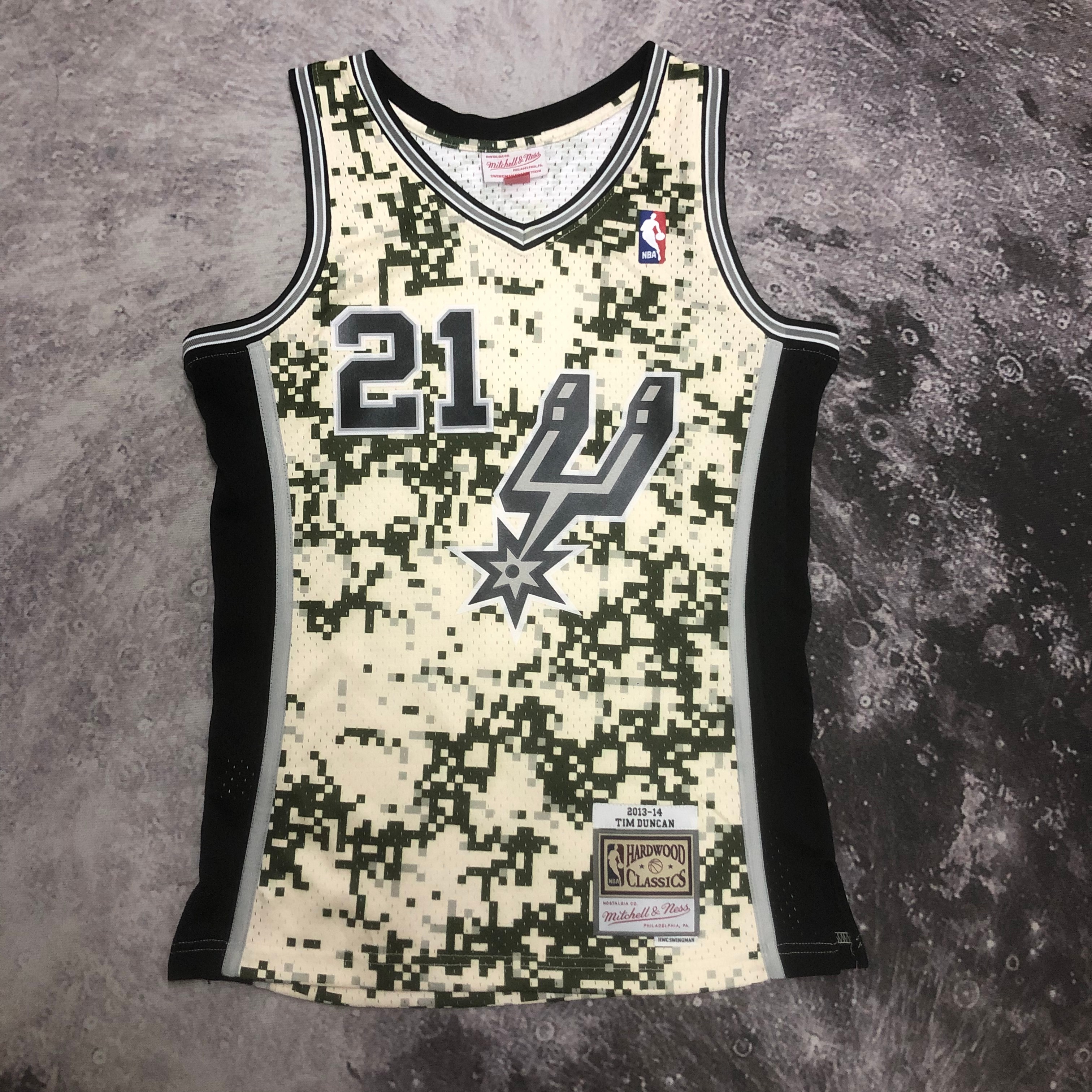 MN Hot Press Throwback jersey SW Spurs 1314 Camo No. 21 Duncan