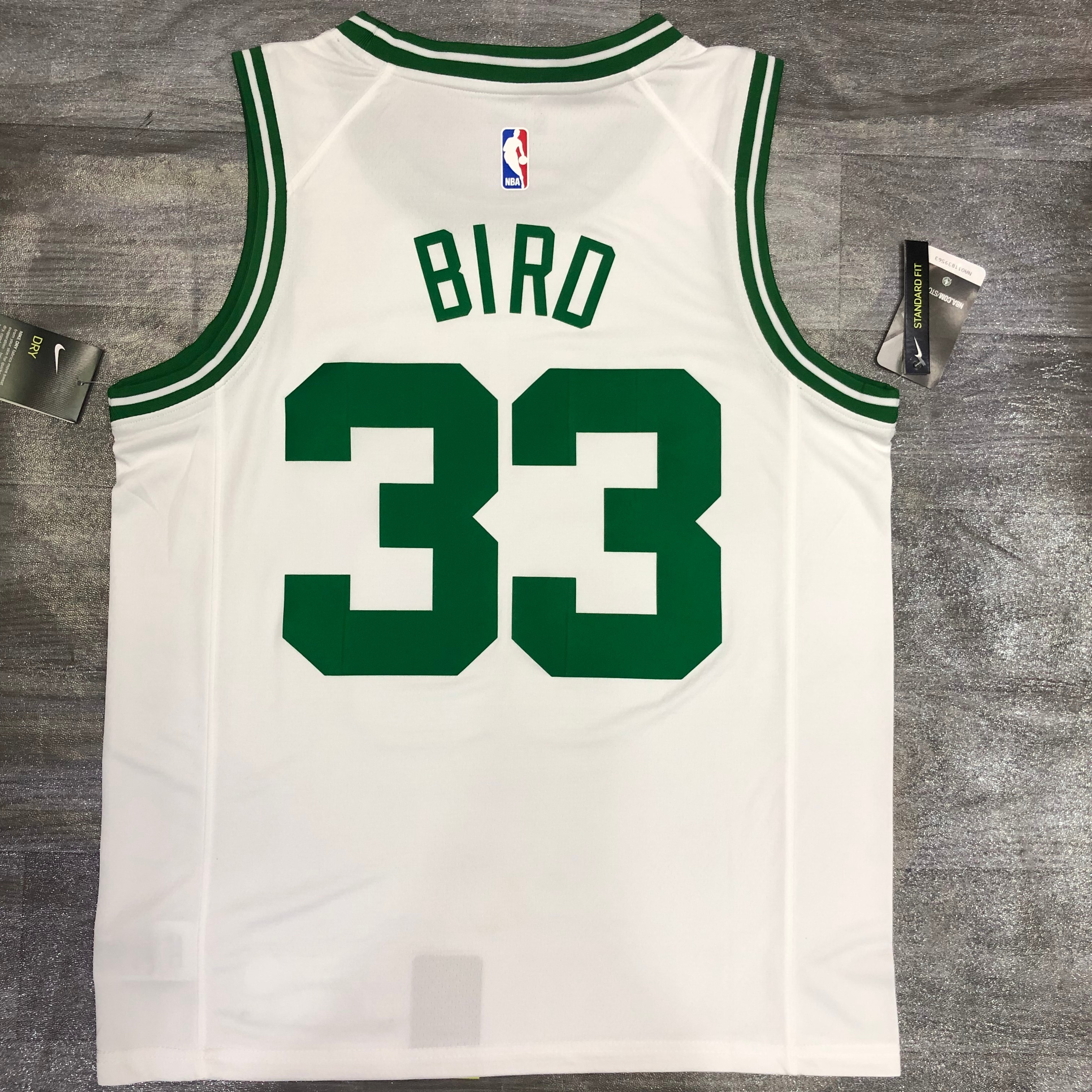 Celtics throwback green and white 33 Larry. Bird