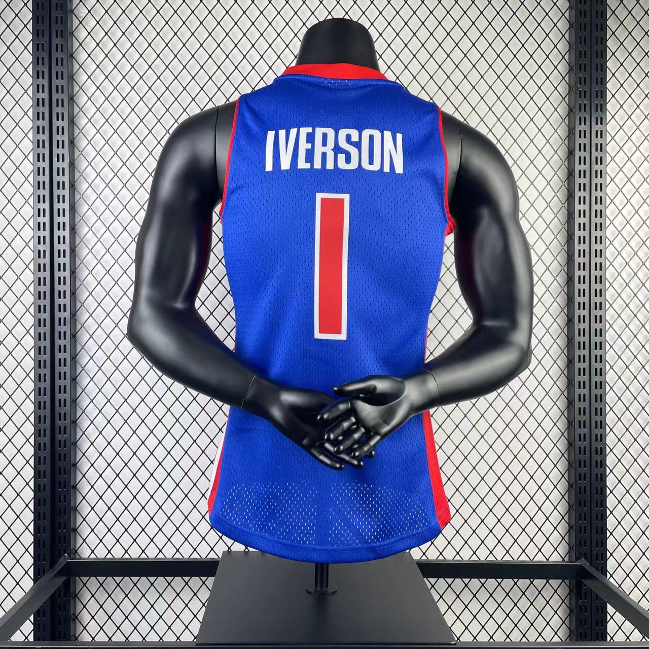 MN Fan Edition Hot pressed throwback jersey Pistons 200809 blue No. 1 Iverson