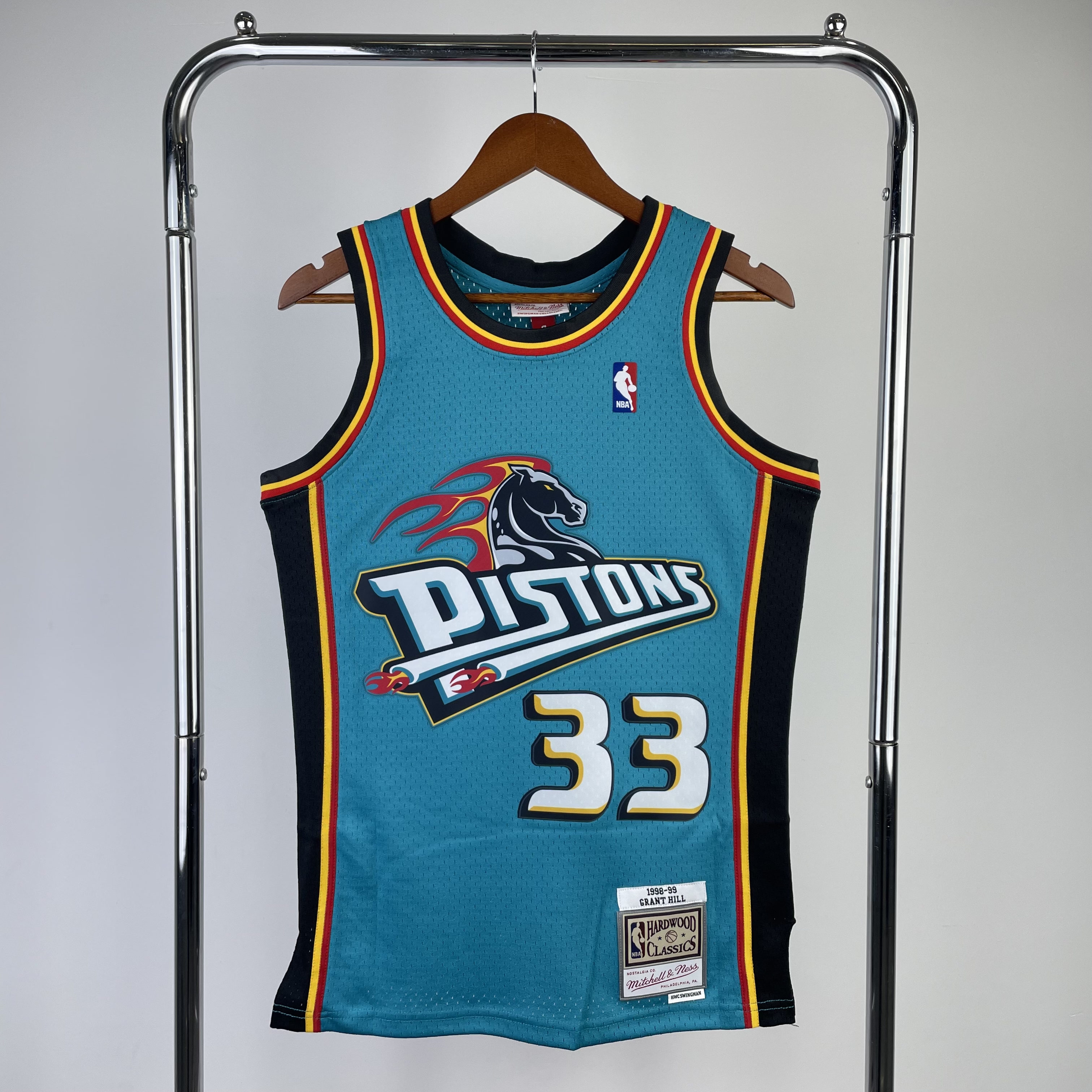 MN Hot Press Throwback jersey SW Pistons 98 season No. 33 Hill