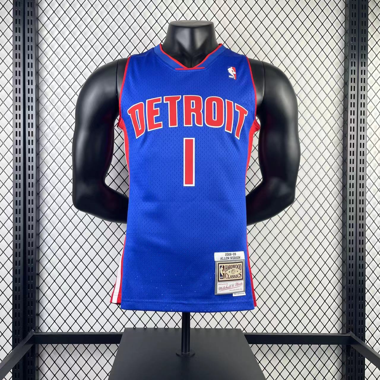 MN Fan Edition Hot pressed throwback jersey Pistons 200809 blue No. 1 Iverson