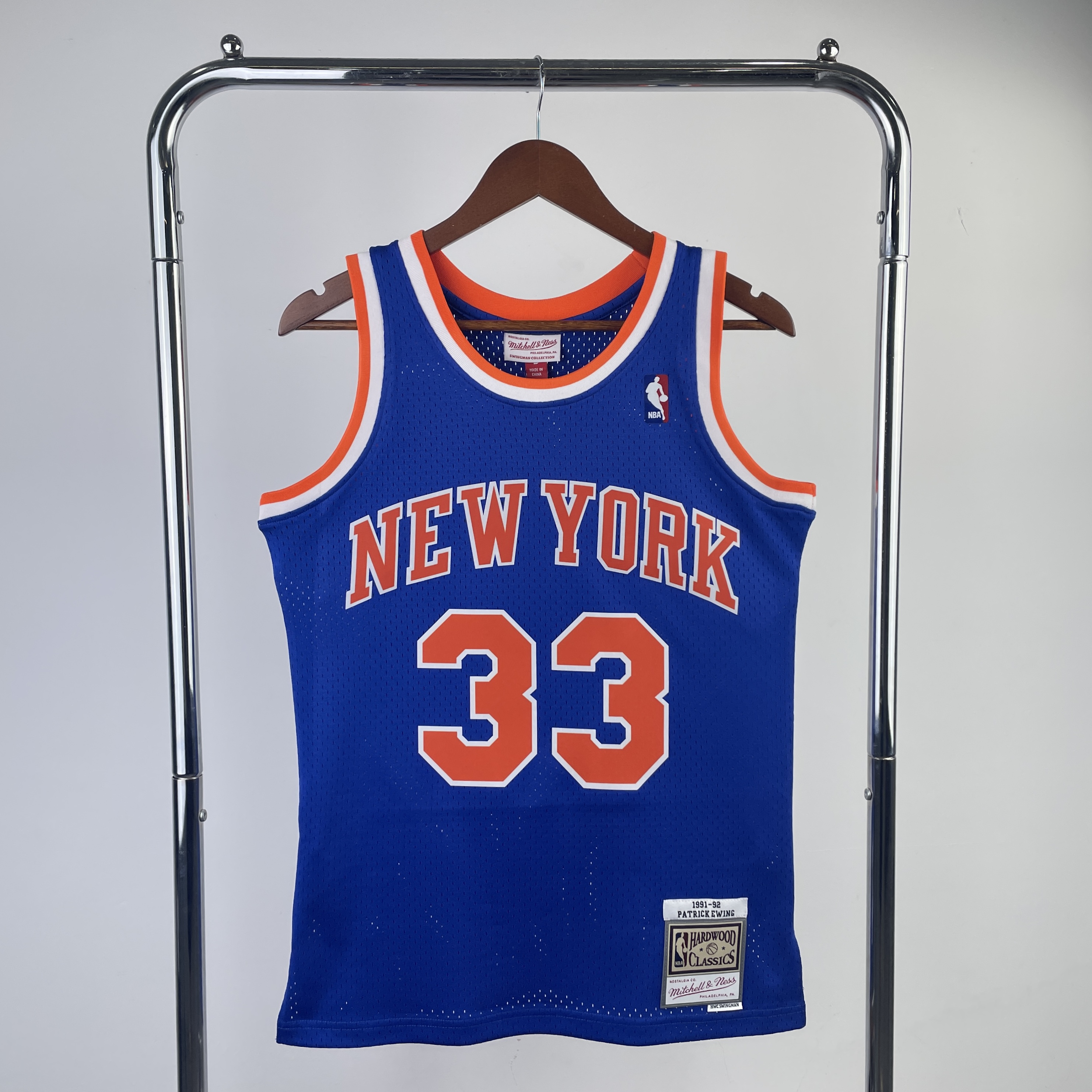 MN Fan Edition Hot pressed throwback Jersey Knicks 199192 season Blue # 33 Ewing