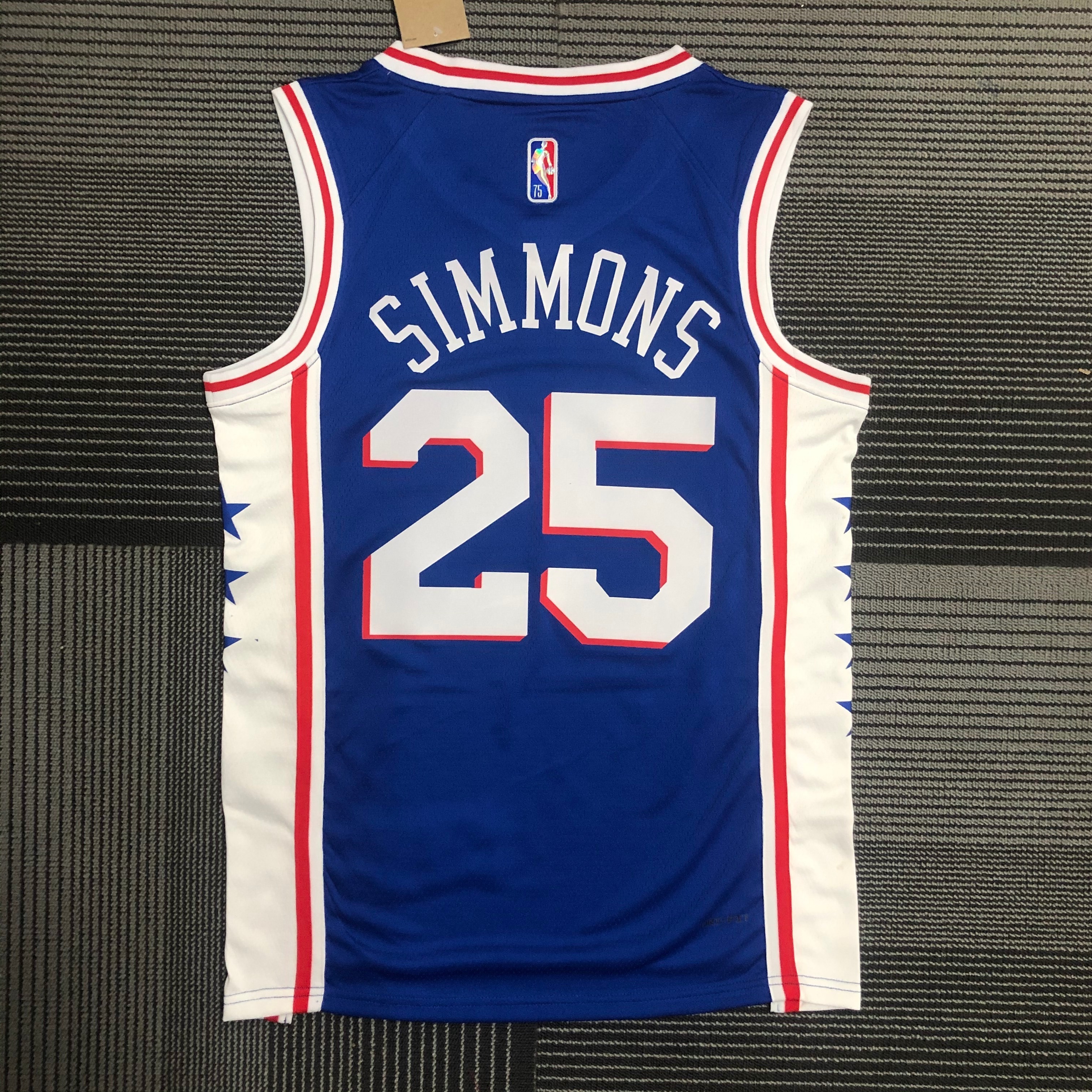 75th anniversary 76ers V-neck blue # 25 Simmons