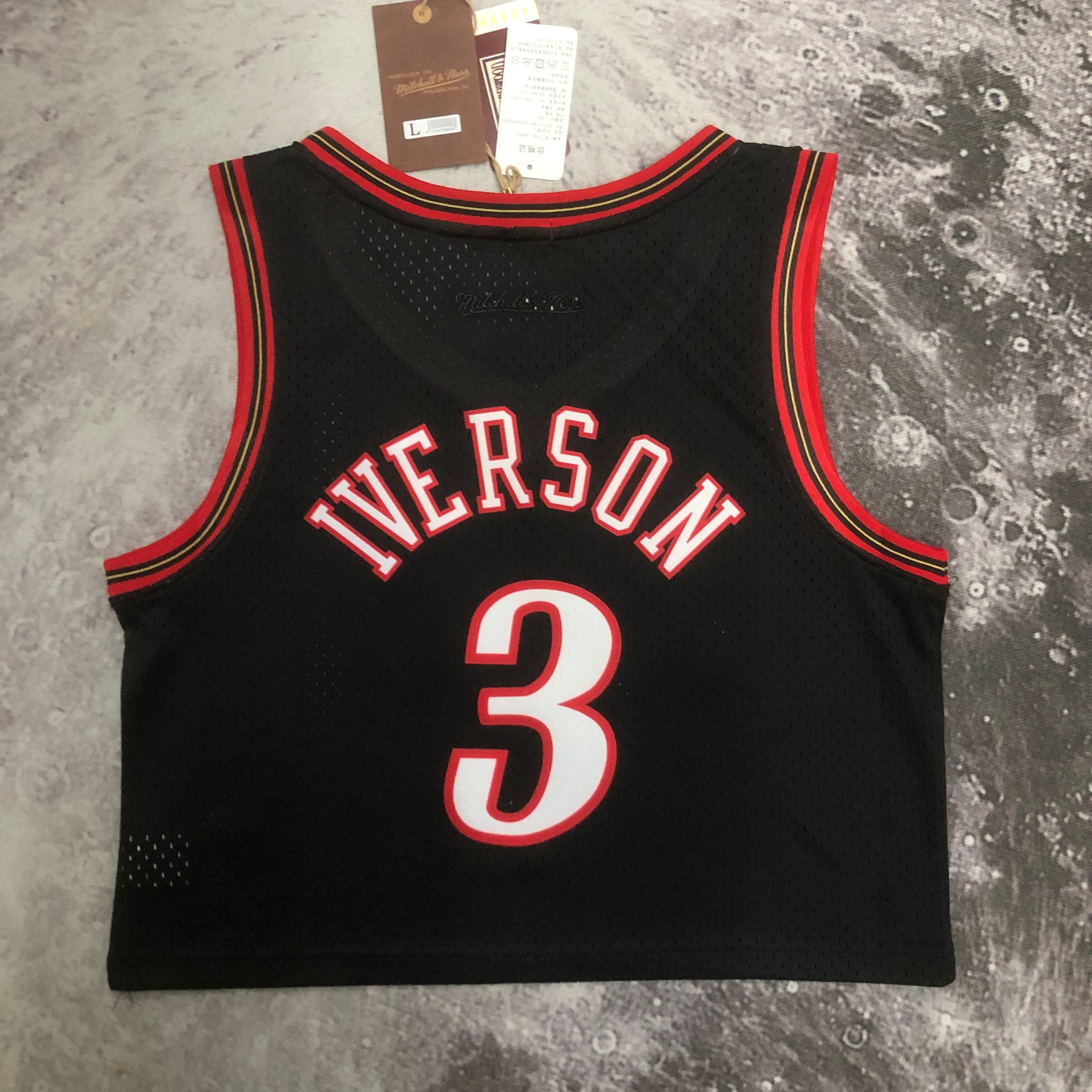 MN women's crop throwback jersey 76ers Big shooting star black No. 3 Iverson