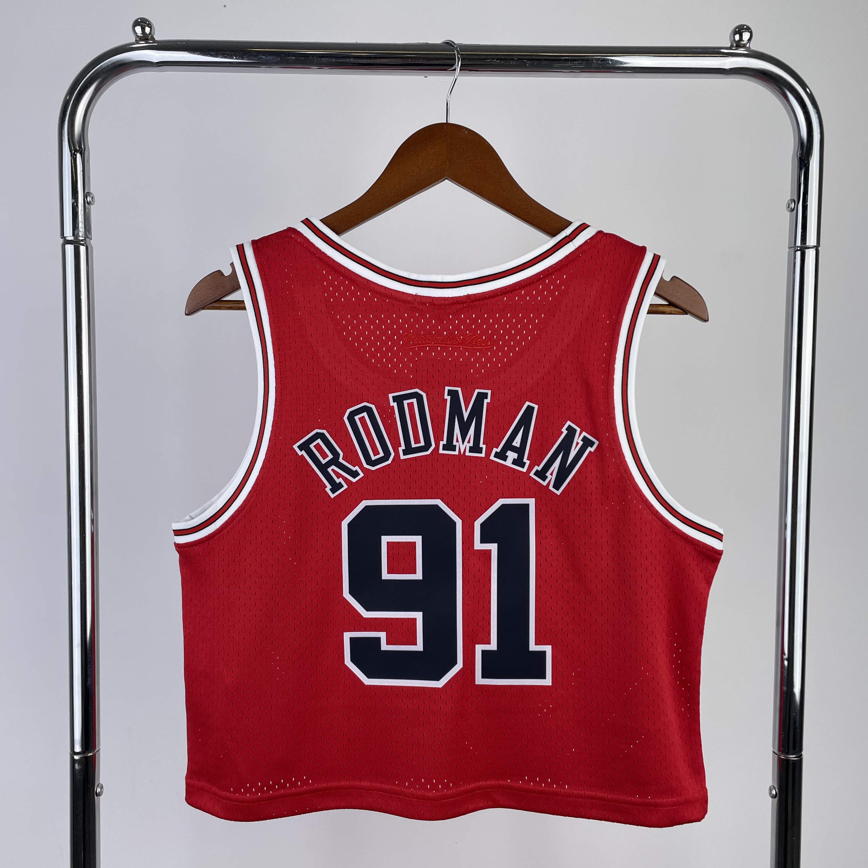 MN Women's Crop throwback jersey Bulls red No. 91 Rodman