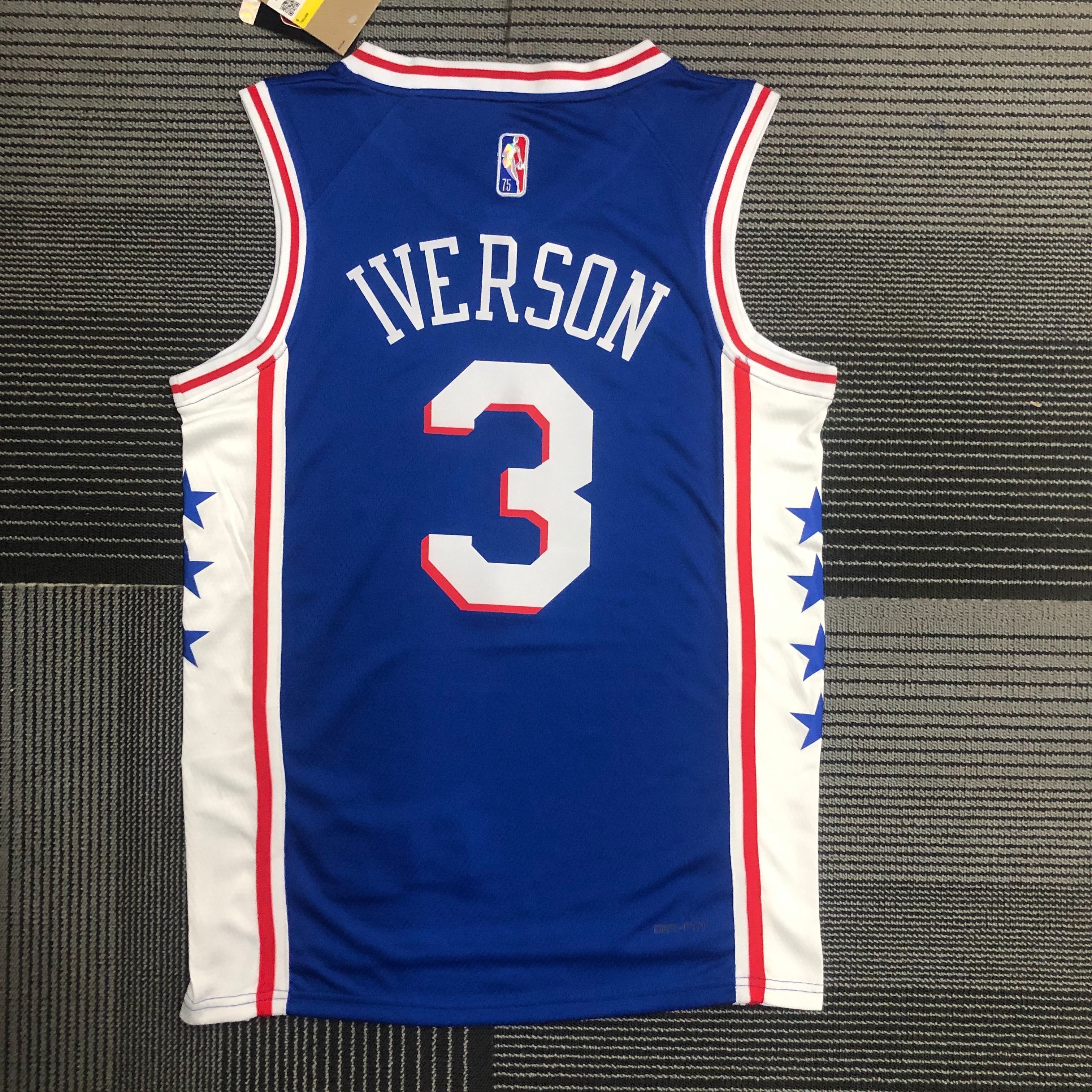 75th anniversary 76ers V-neck blue No. 3 Iverson