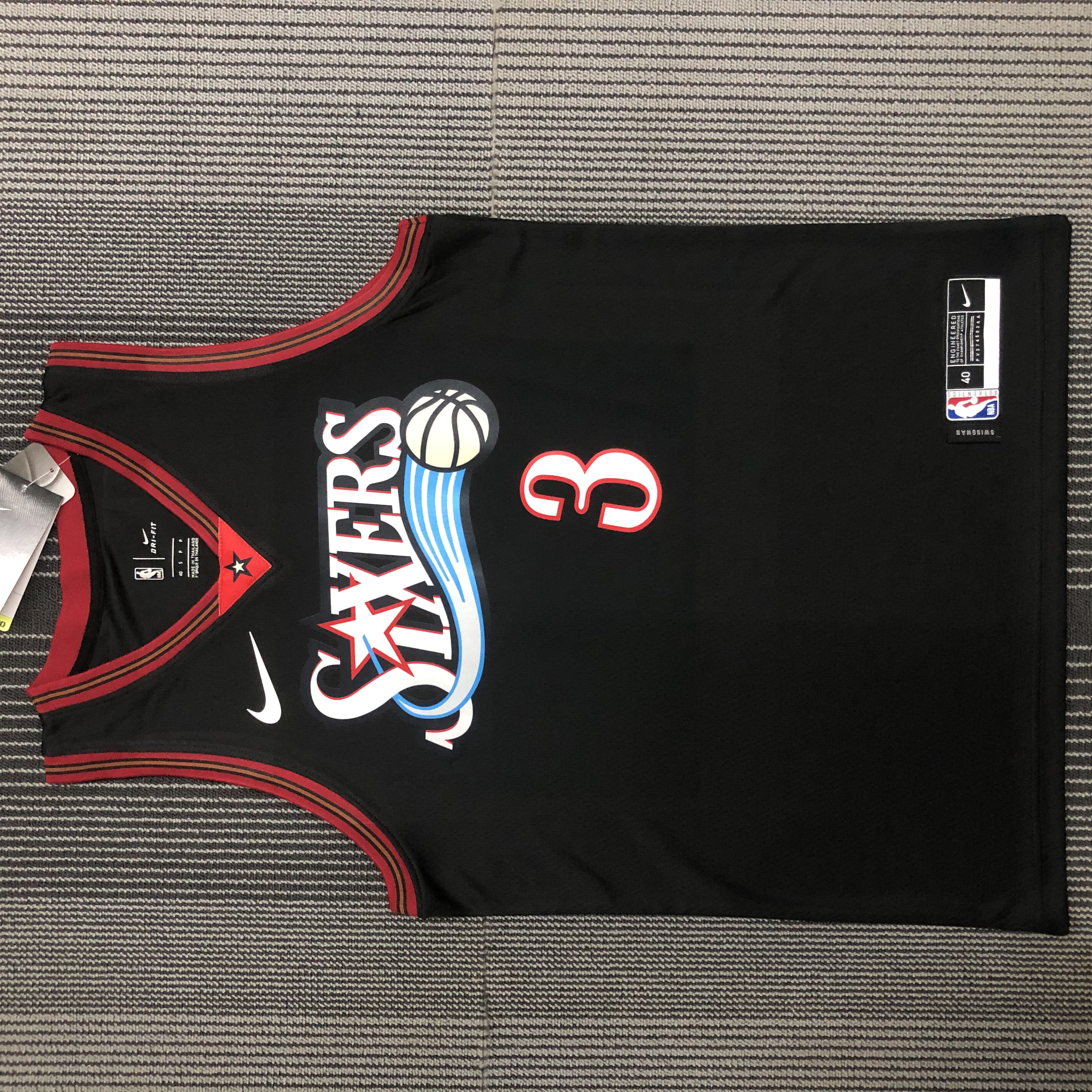 76ers Meteor Retro Black No. 3 Iverson