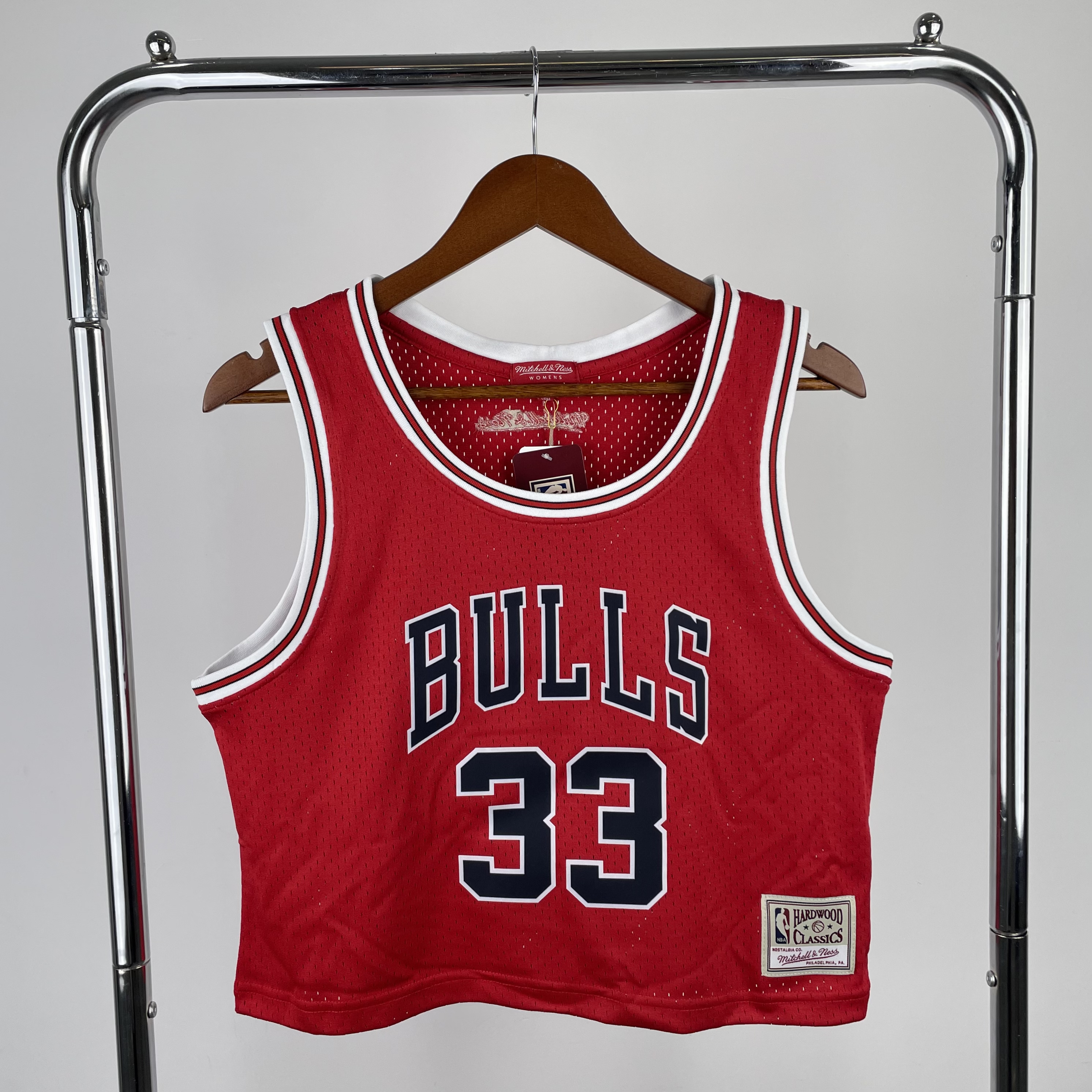 MN Women's crop throwback jersey Bulls red No. 33 Pippen