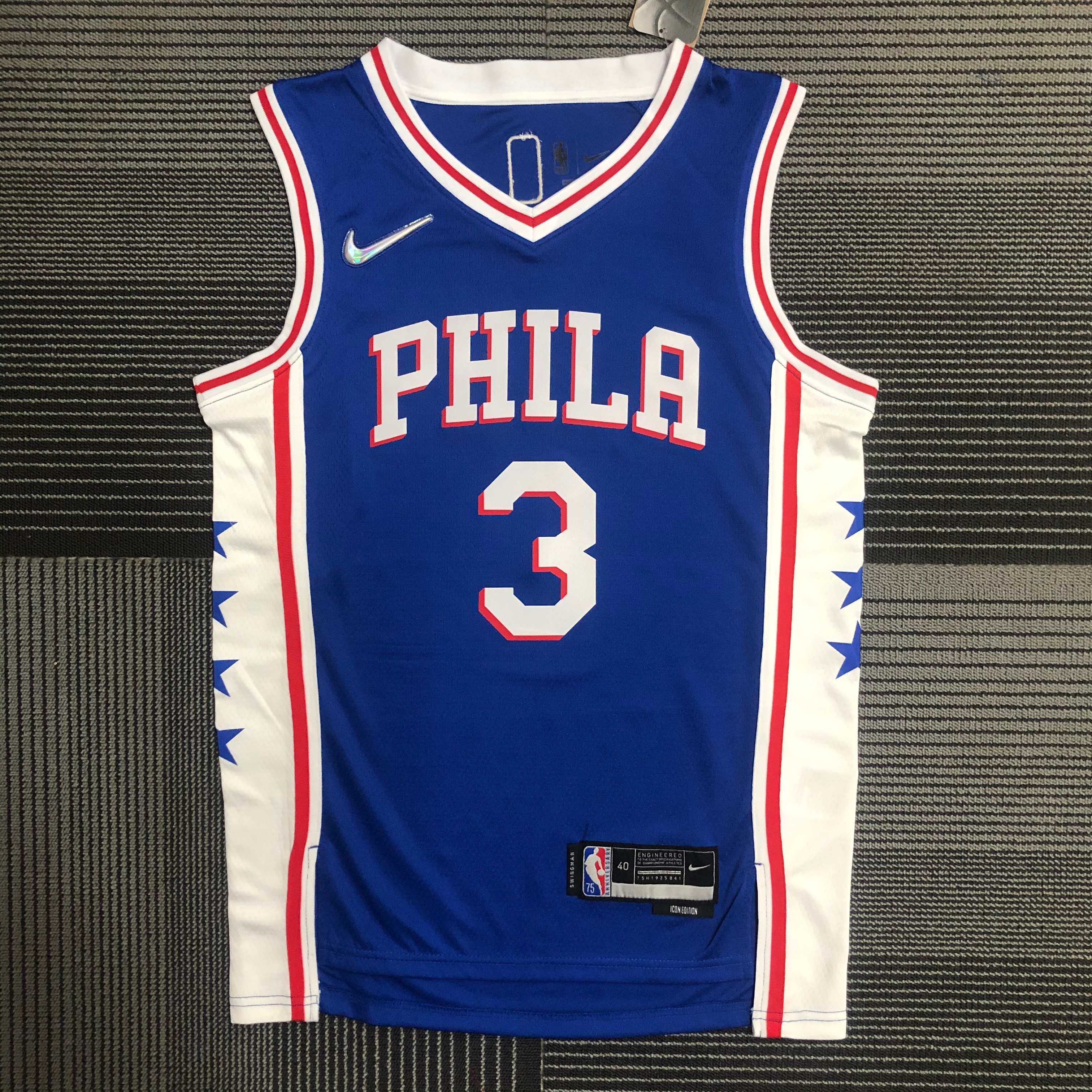 75th anniversary 76ers V-neck blue No. 3 Iverson